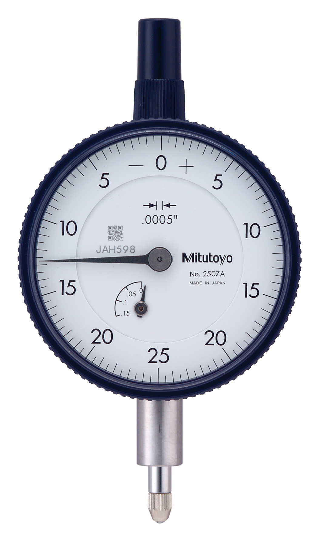 Mitutoyo, 2507A, .0005 In, .125 In/(.05 In per rev), Dial Indicator, 0-25-0, Lug Back, 3/8 In stem, Series 2