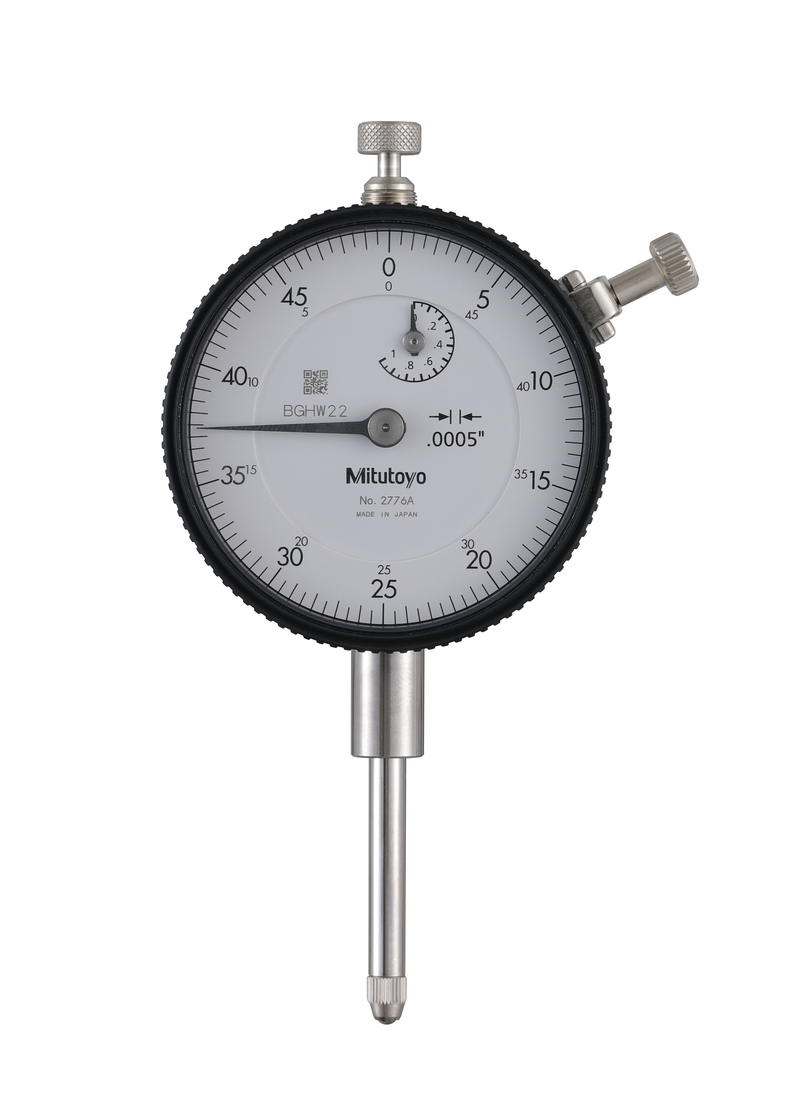 Mitutoyo, 2776A, .0005 In, 1 In/(.05 In per rev), Dial Indicator, 0-50, Lug Back, 3/8 In stem, Series 2