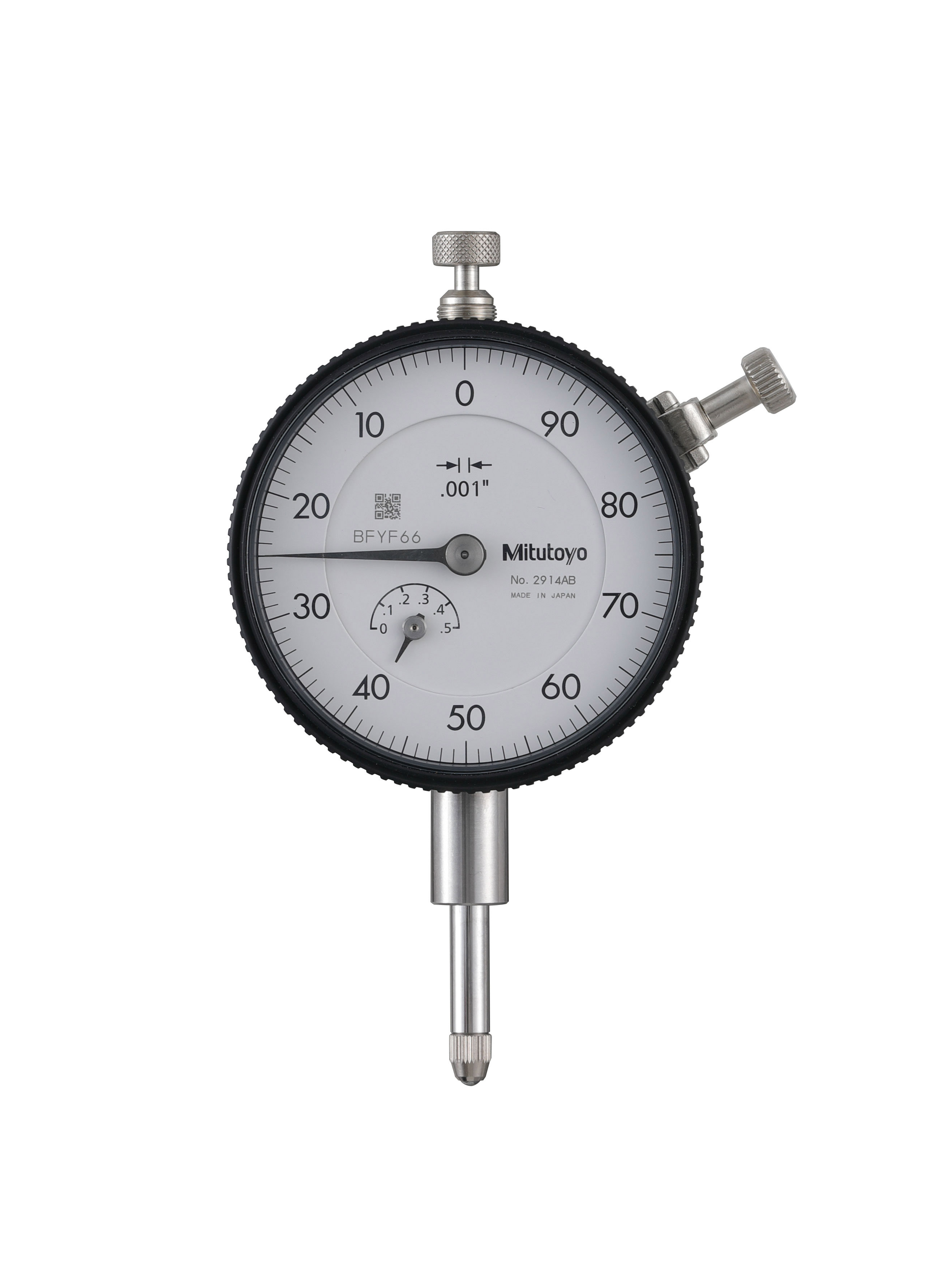 Mitutoyo, 2914AB, .001 In, .5 In Dial Indicator, 100-0 Flat back, 3/8 In Stem Dia. Series 2,  .1 Rev