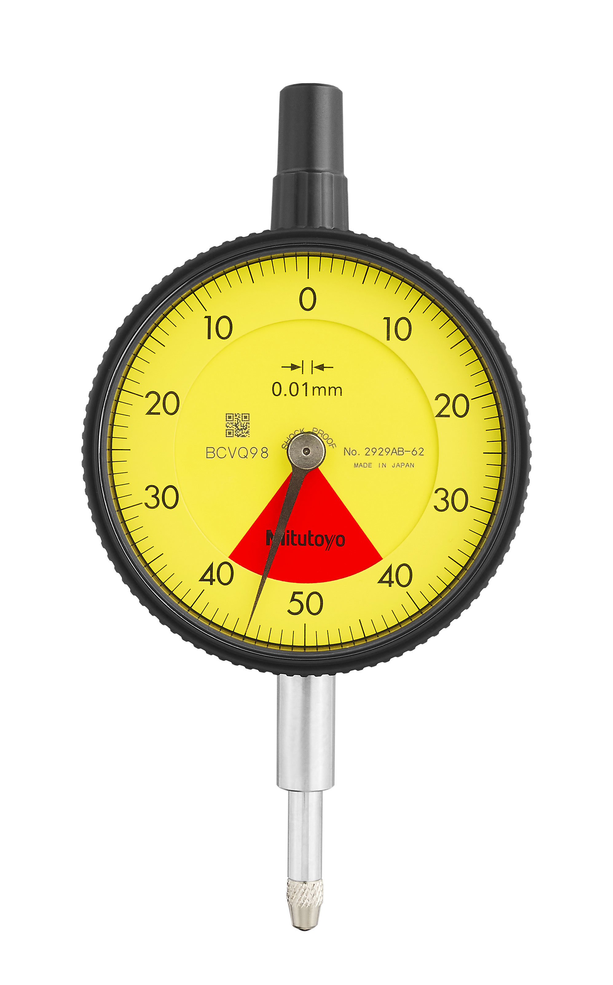 Mitutoyo, 2929AB-62, 0.01mm,  0.8mm/1mm Dial Indicator, 40-0-40, Flat Back, Series 2, 8mm stem, One Rev, Shockproof, Dustproof