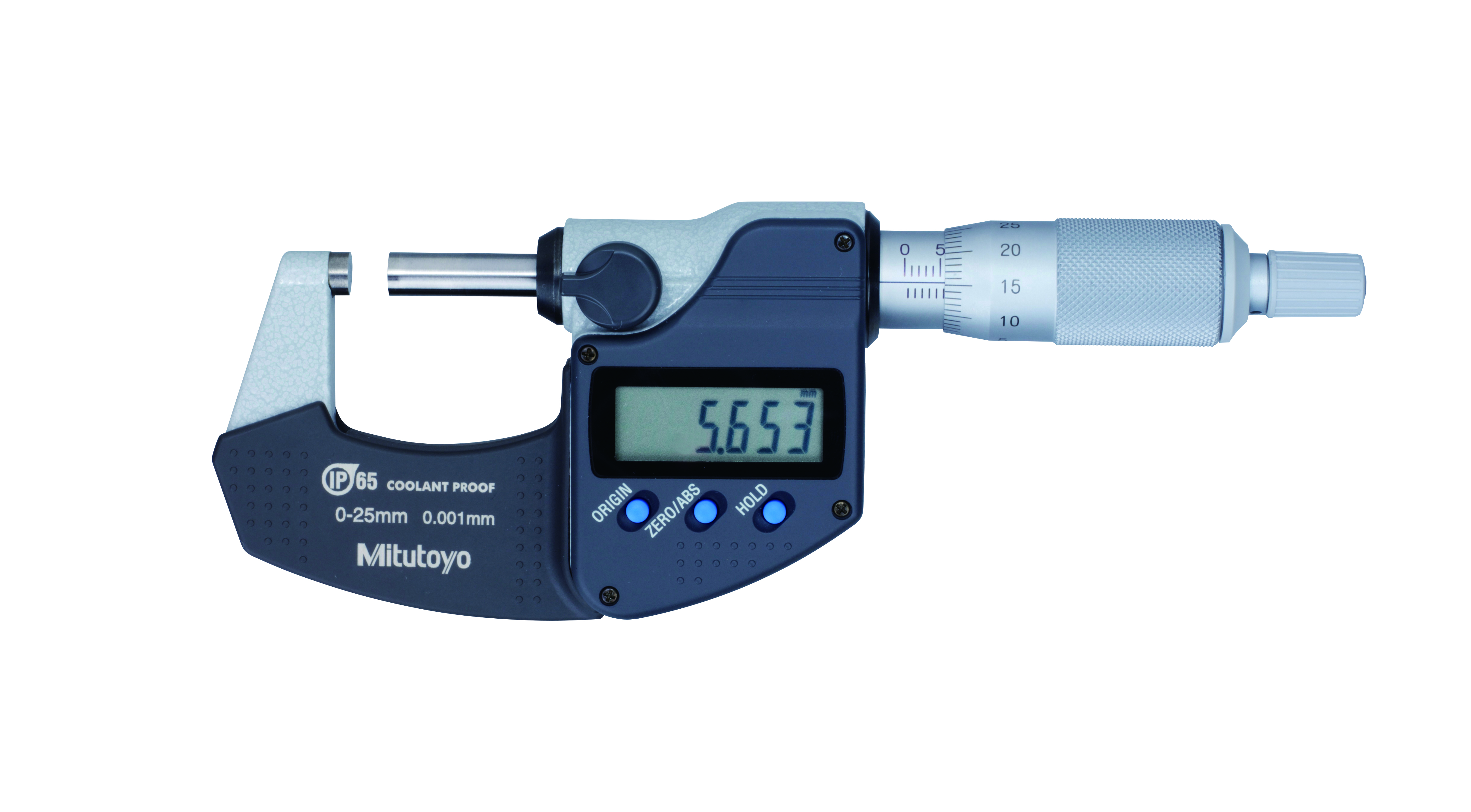 Mitutoyo, 293-240-30, 0-25mm,  0.001mm, IP65 Digimatic Outside Micrometer, No Output, Ratchet Stop