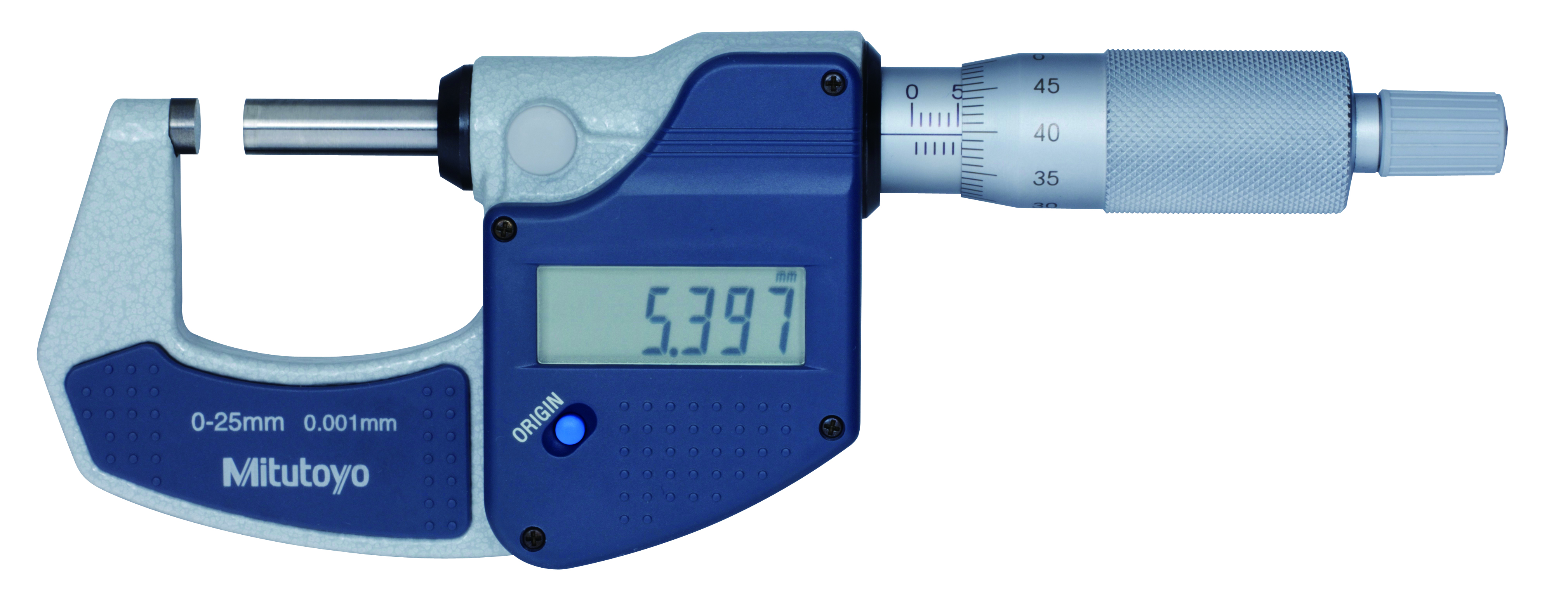 Mitutoyo, 293-821-30, 0-25mm,  0.001mm Digimatic MDC Lite Outside Micrometer, No Spindle Clamp, No Output, Ratchet Stop
