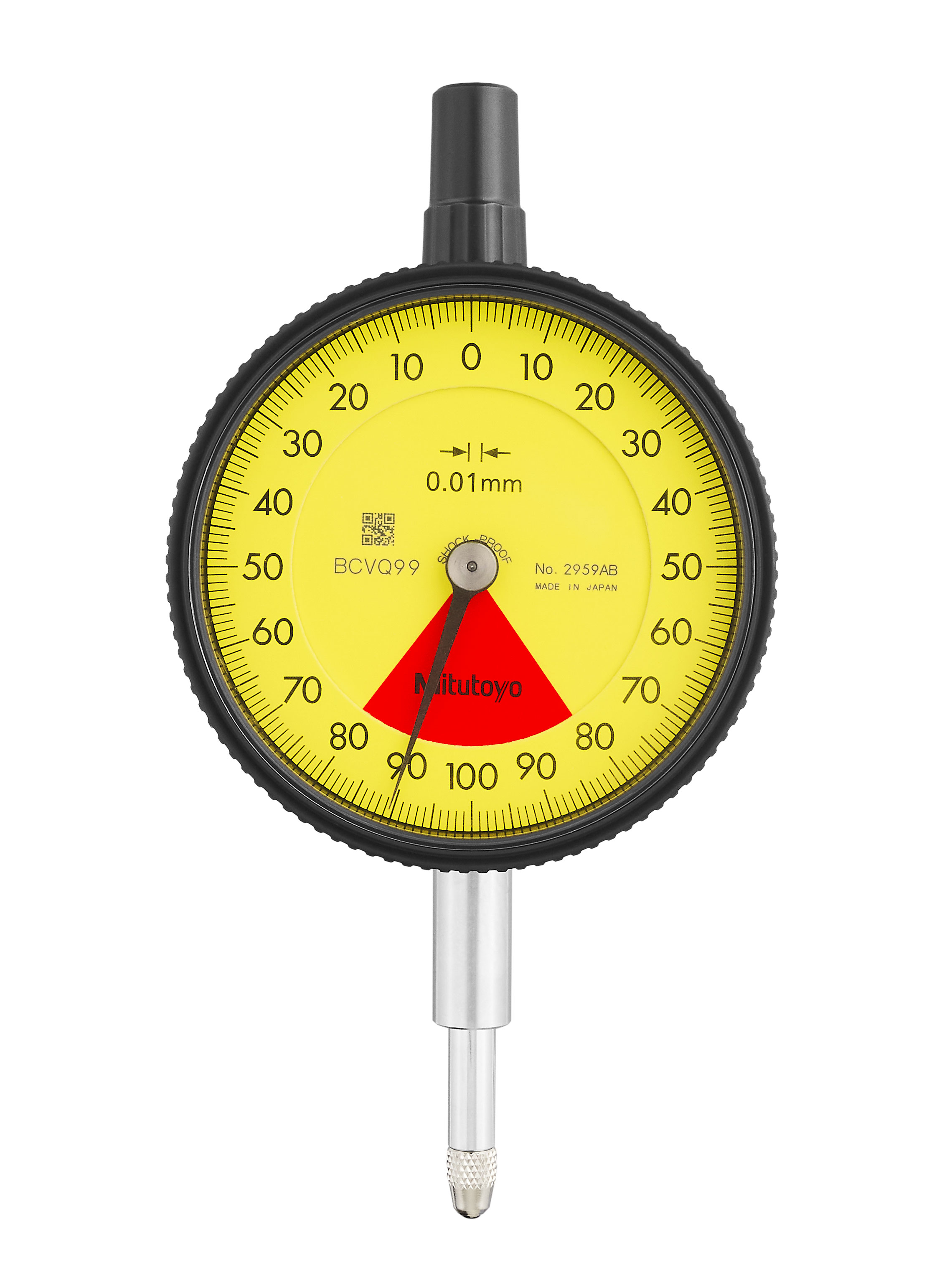 Mitutoyo, 2959AB, 0.01mm,  1.6mm/2mm Dial Indicator, 80-0-80, Flat Back, Series 2, 8mm stem, One Rev, Shockproof