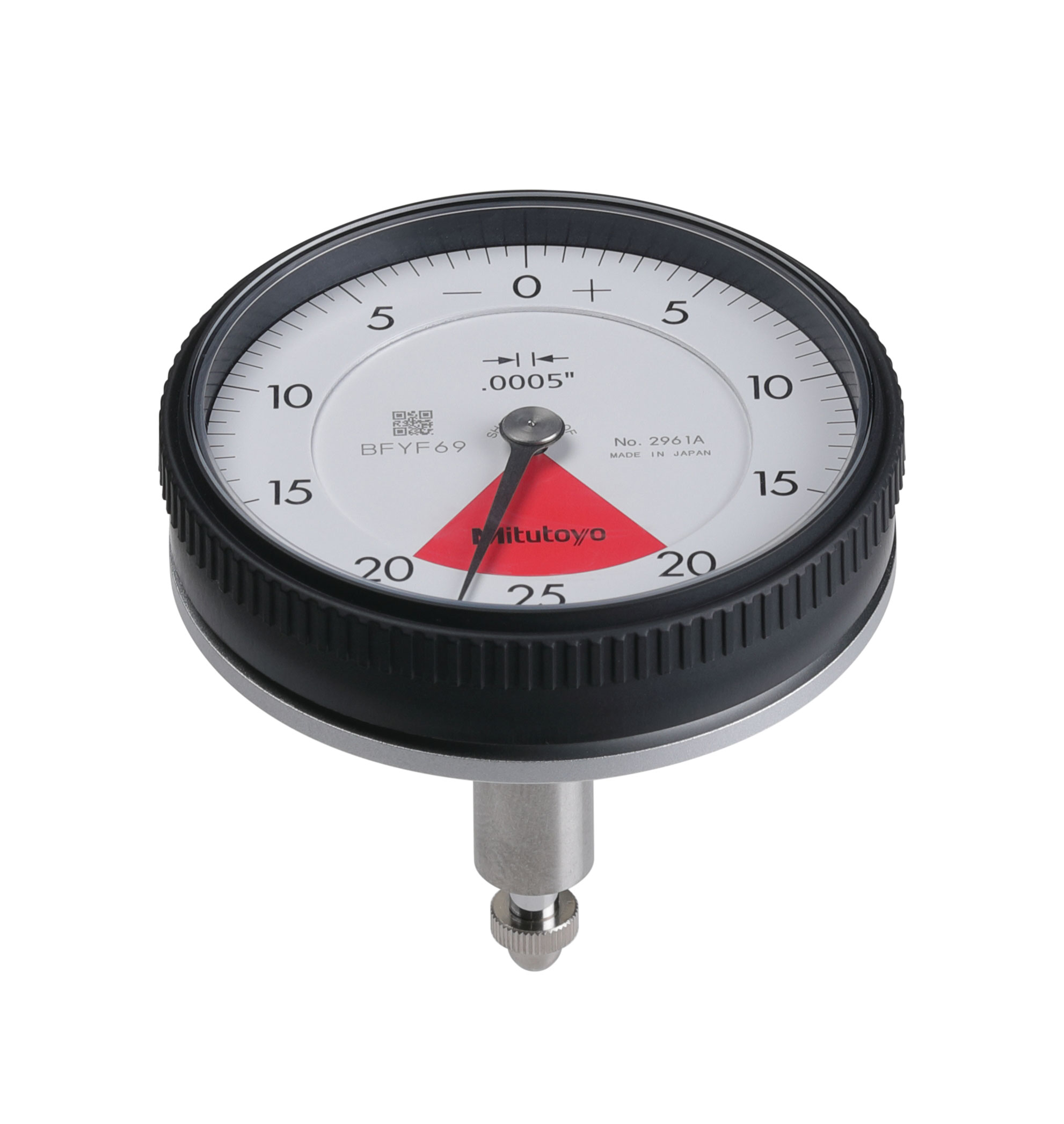 Mitutoyo, 2961A, 0.0005 In,  .04 In/.05 In Back Plunger Dial Indicator, 20-0-20, Series 2, 3/8 In stem, One Rev, Shockproof