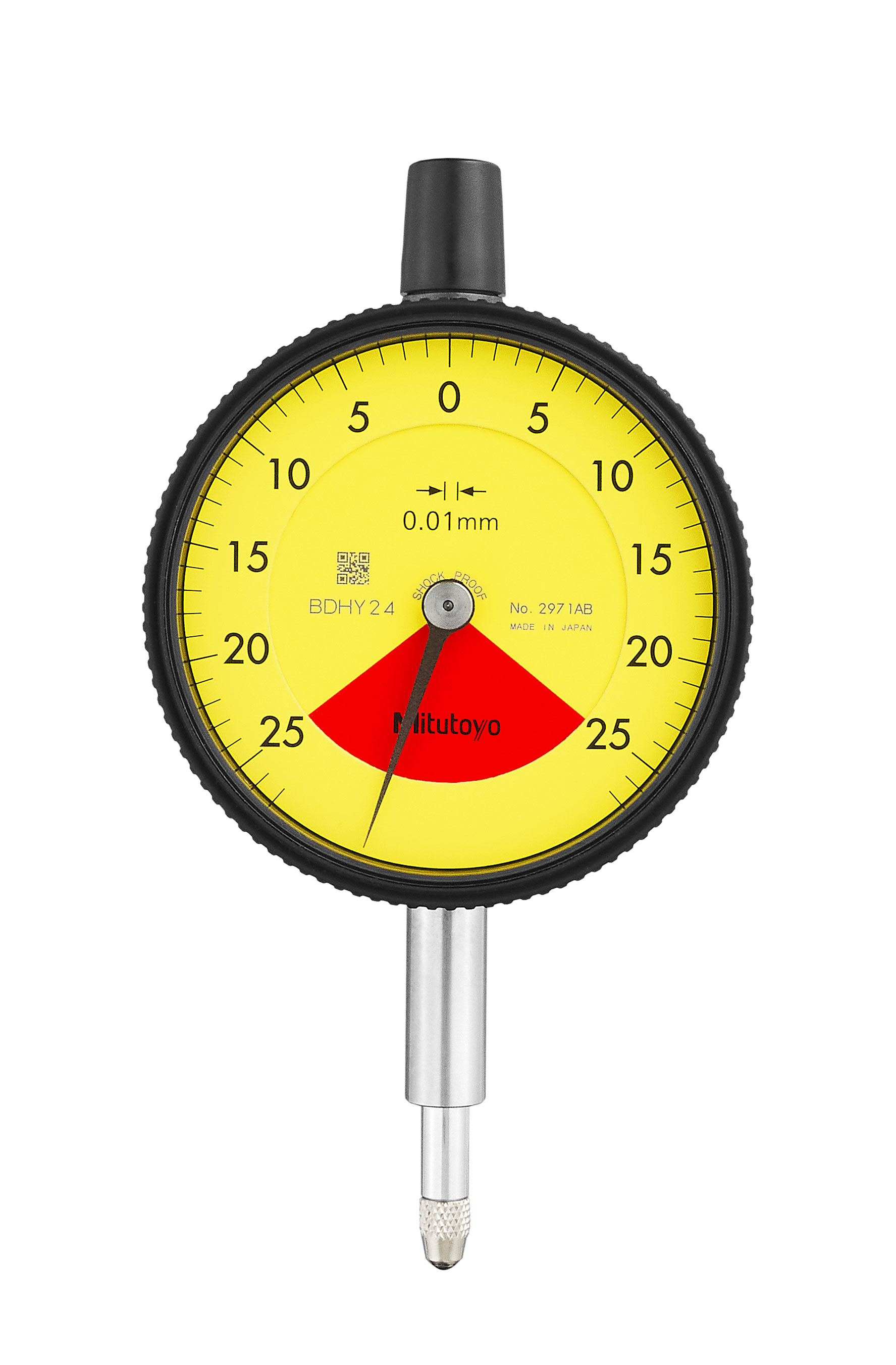 Mitutoyo, 2971AB, 0.01mm, 0.5mm/0.7mm Dial Indicator, 25-0-25, Flat Back, 8mm stem, Series 2, One Rev, Shockproof, Dustproof