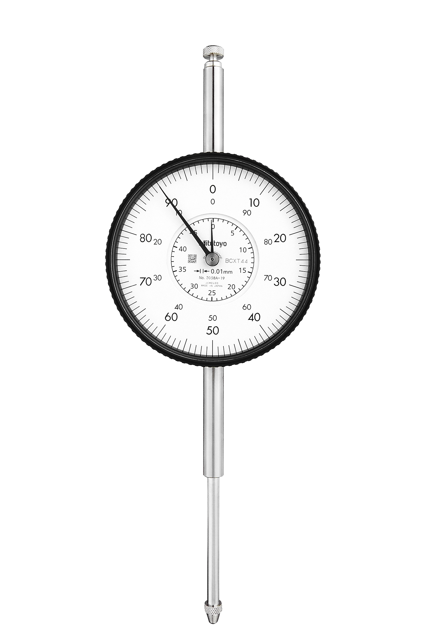 Mitutoyo, 3058A-19, 0.01mm, 50mm/(1mmn per rev), Dial Indicator, 0-100, Lug Back, 8mm stem, Series 3, Shockproof, Jeweled, counter