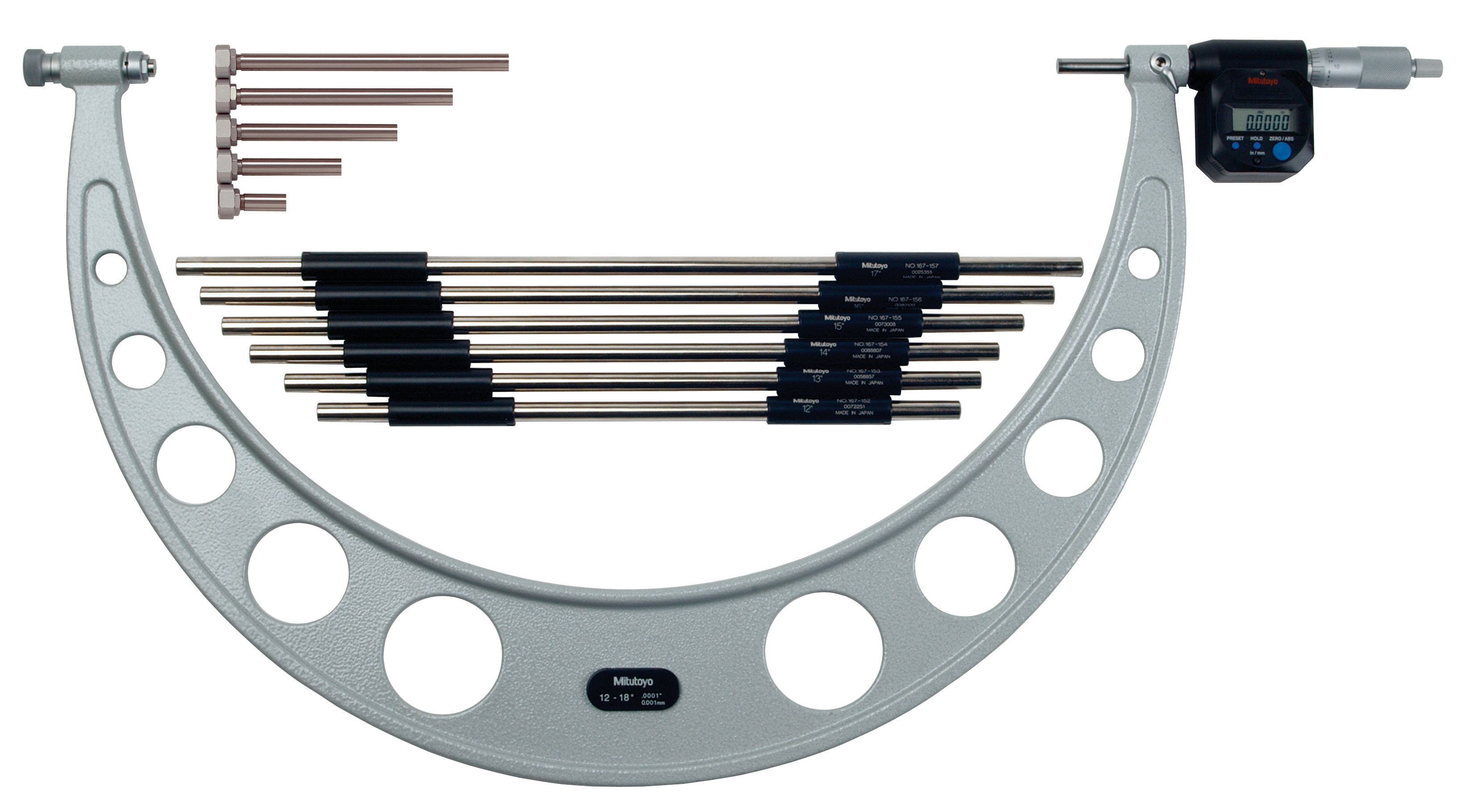 Mitutoyo, 340-720, Outside MICROMETERS W/INTERCHANGEABLE ANVILS, INCH MODEL, OMC-18 InMB