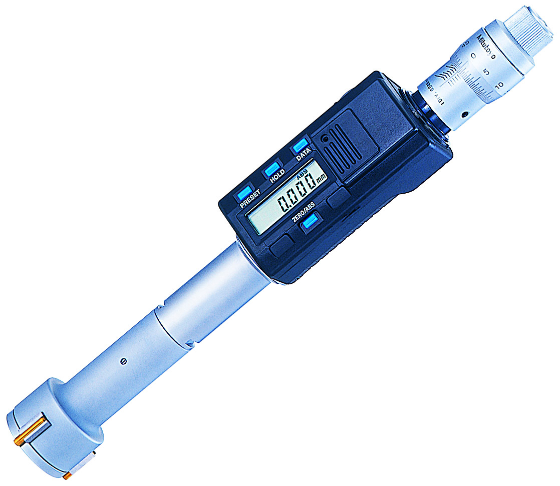 Mitutoyo, 468-266, .8-1 In/20.32-25.4mm, .00005 In/0.001mm, Digimatic Holtest, Titanium Nitride Coated Contact Points, With SPC Output, Ratchet Stop