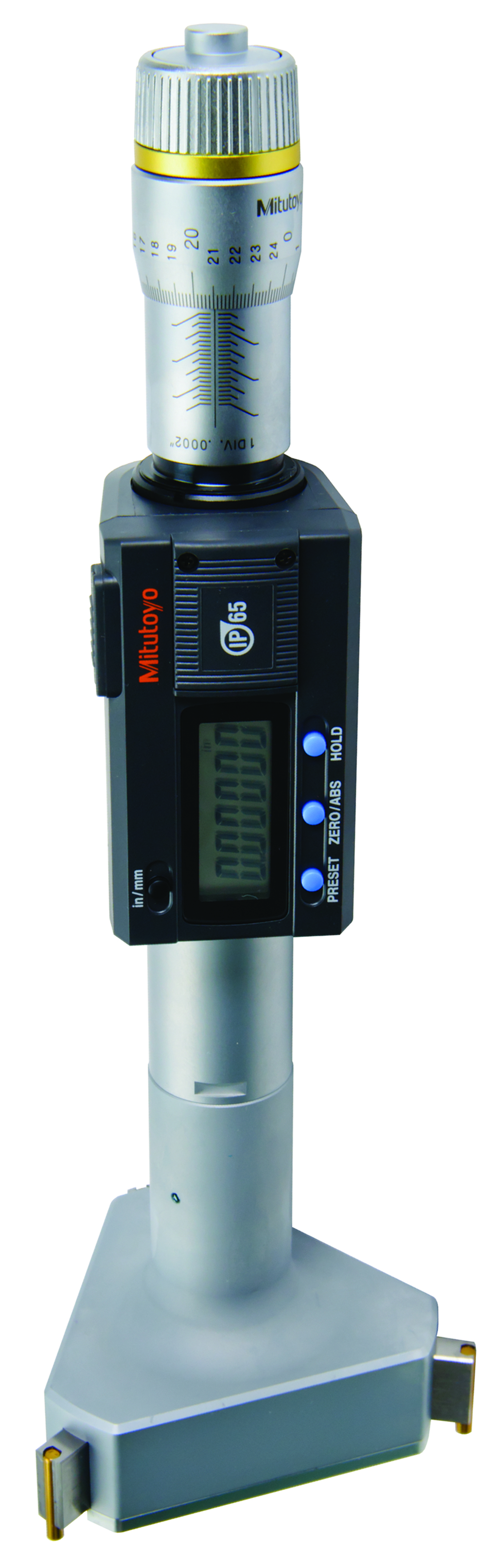 Mitutoyo, 468-273, 3.5-4 In/88.9-101.6mm, .00005 In/0.001mm, Digimatic Holtest, Titanium Nitride Coated Contact Points, With SPC Output, Ratchet Stop