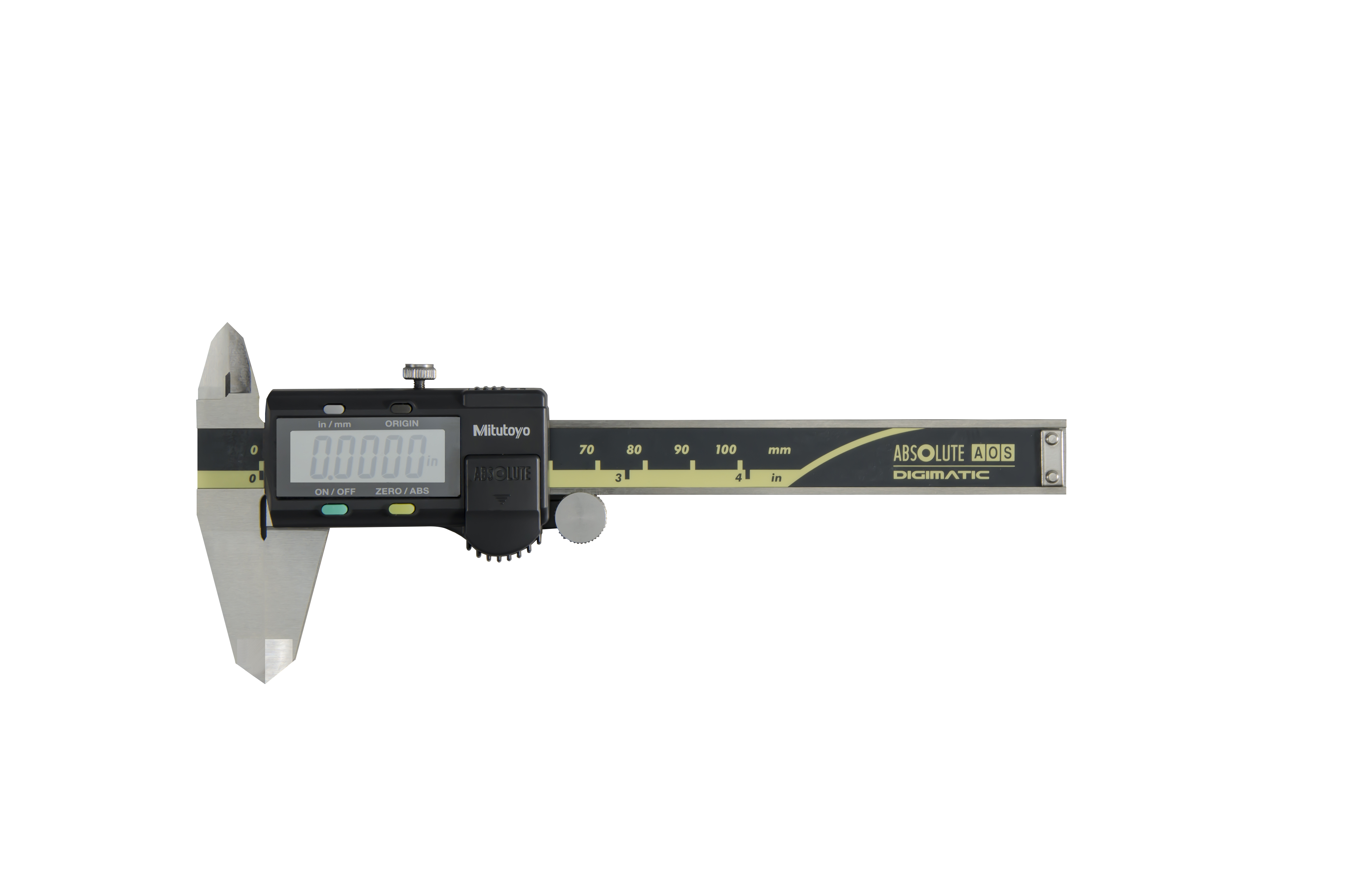 Mitutoyo, 500-170-30, 0-4 In/100mm, .0005 In/0.01mm ABSOLUTE AOS Digimatic Caliper, With SPC Data Output, .075 In Round Depth Bar