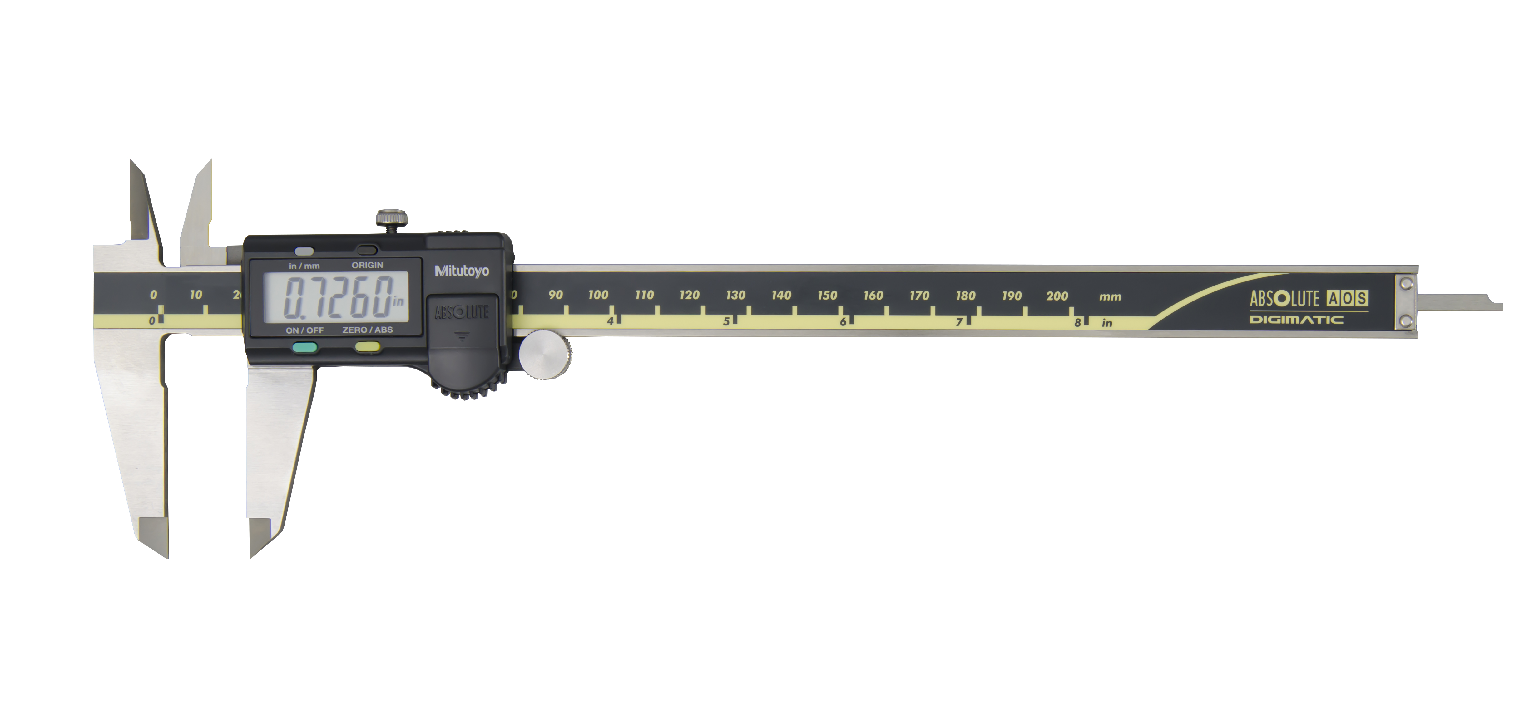 Mitutoyo, 500-172-30, 0-8 In/200mm, .0005 In/0.01mm ABSOLUTE AOS Digimatic Caliper, With SPC Data Output