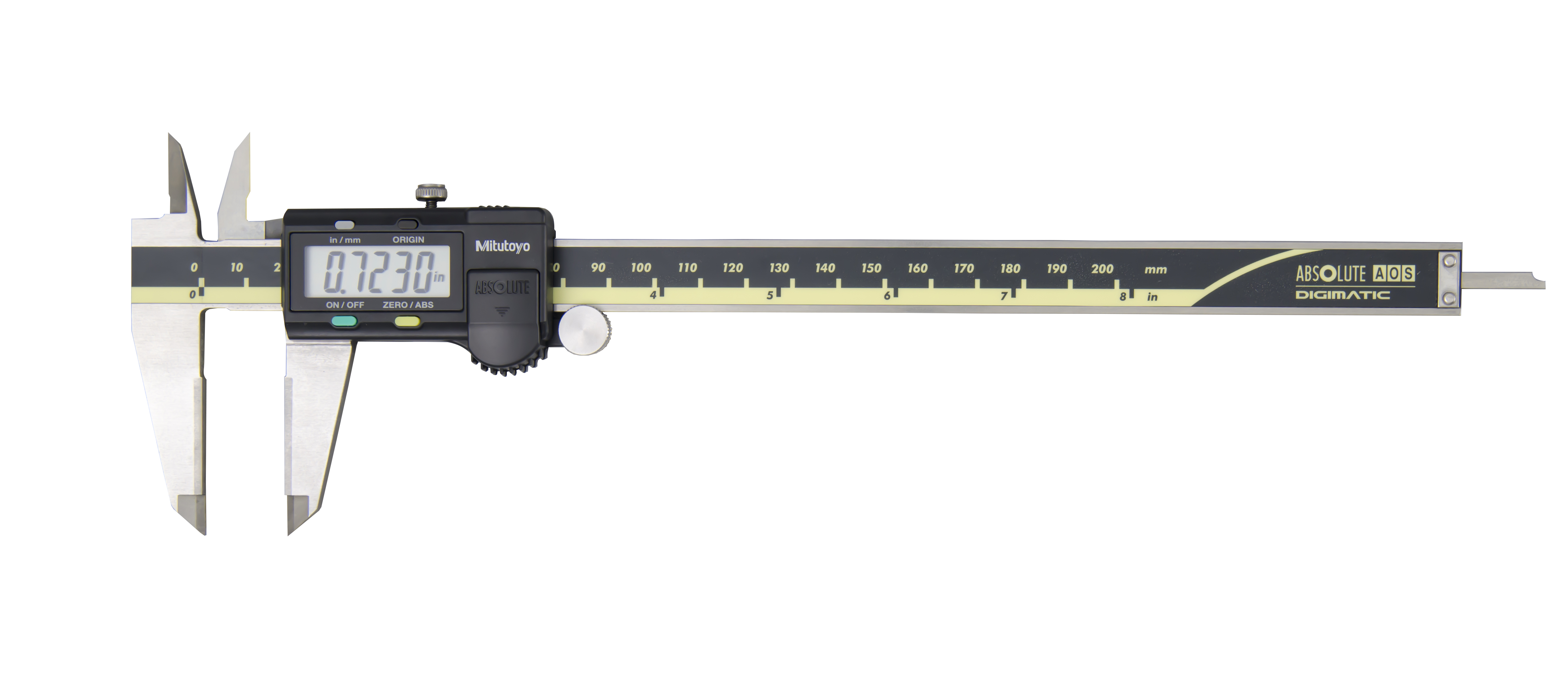 Mitutoyo, 500-176-30, 0-8 In/200mm, .0005 In/0.01mm ABSOLUTE AOS Digimatic Caliper, With SPC Data Output, Carbide OD Jaws
