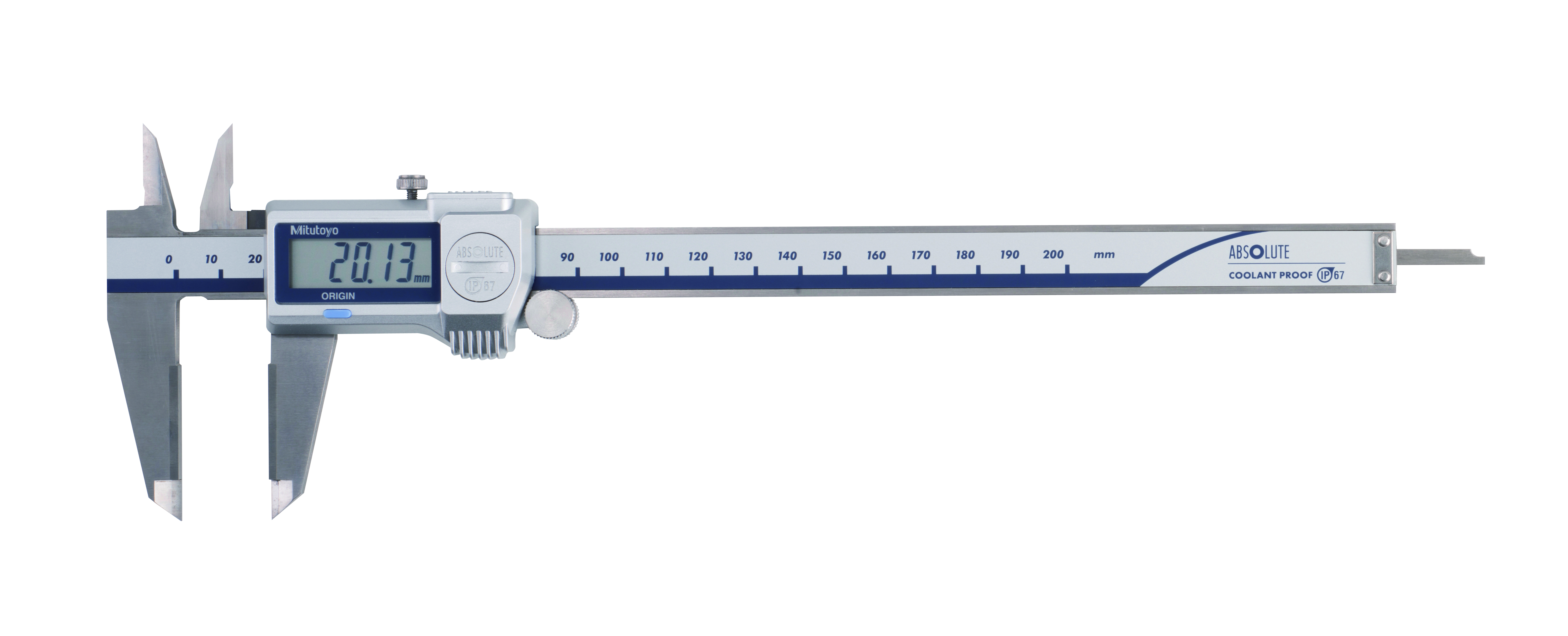 Mitutoyo, 500-722-20, CALIPER, DIGIMATIC, 0-200MM, IP67, 0.01MM, W/ SPC, CARBIDE OD