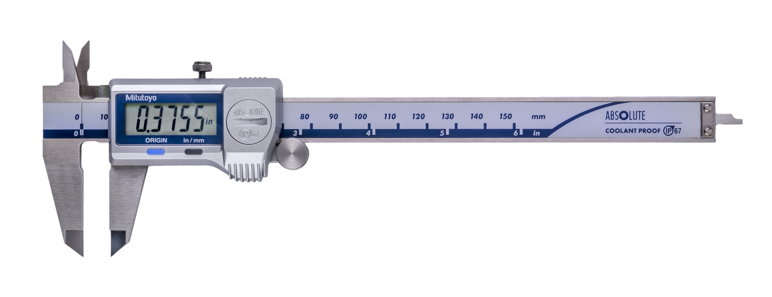 Mitutoyo, 500-752-20, 0-6 In/0-150mm, .0005 In/0.01mm, IP67 Absolute Coolant Proof Caliper, No Output