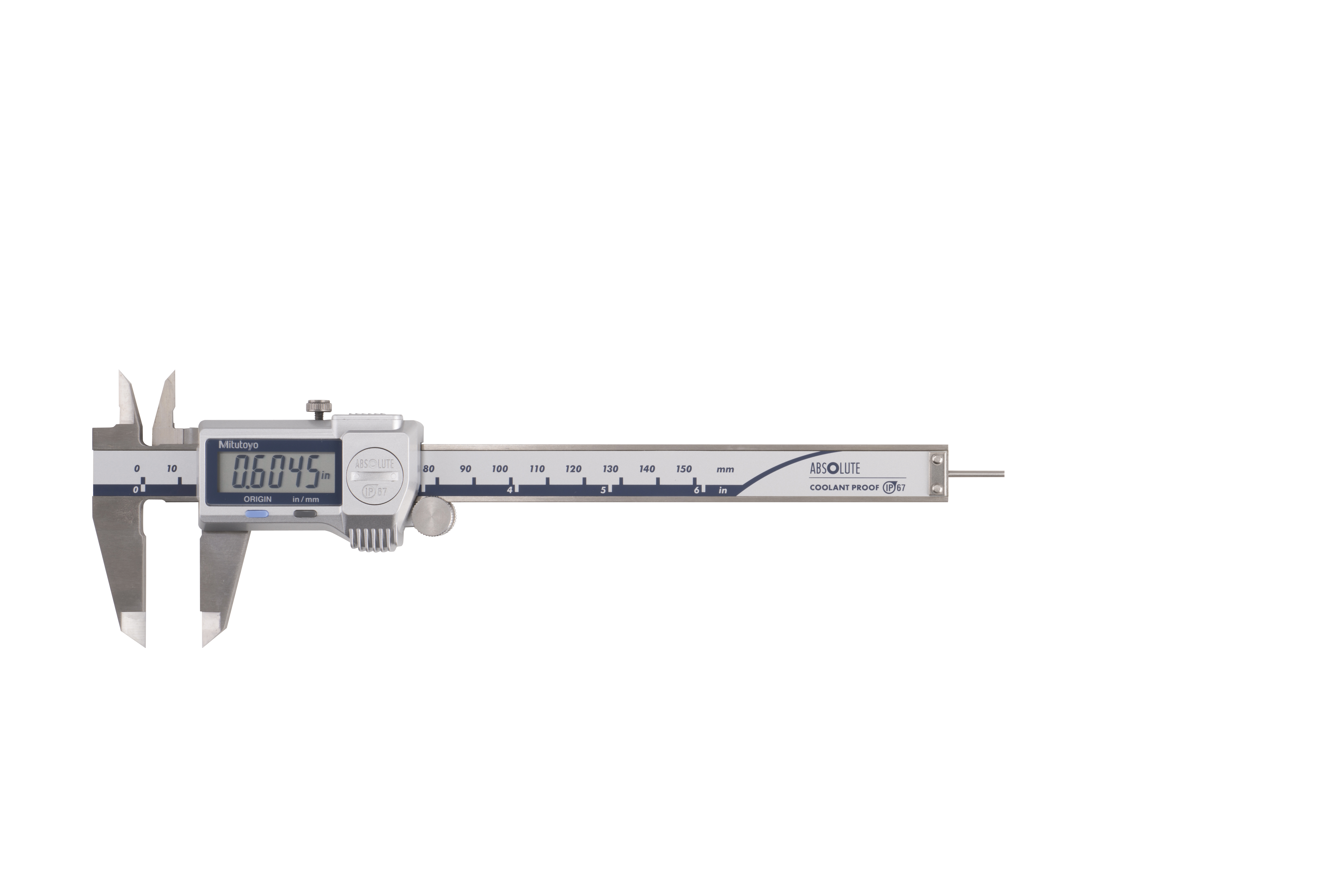 Mitutoyo, 500-769-20, 0-6 In/0-150mm, .0005 In/0.01mm, IP67 Absolute Coolant Proof Caliper, .075 In rod depth bar, With Output