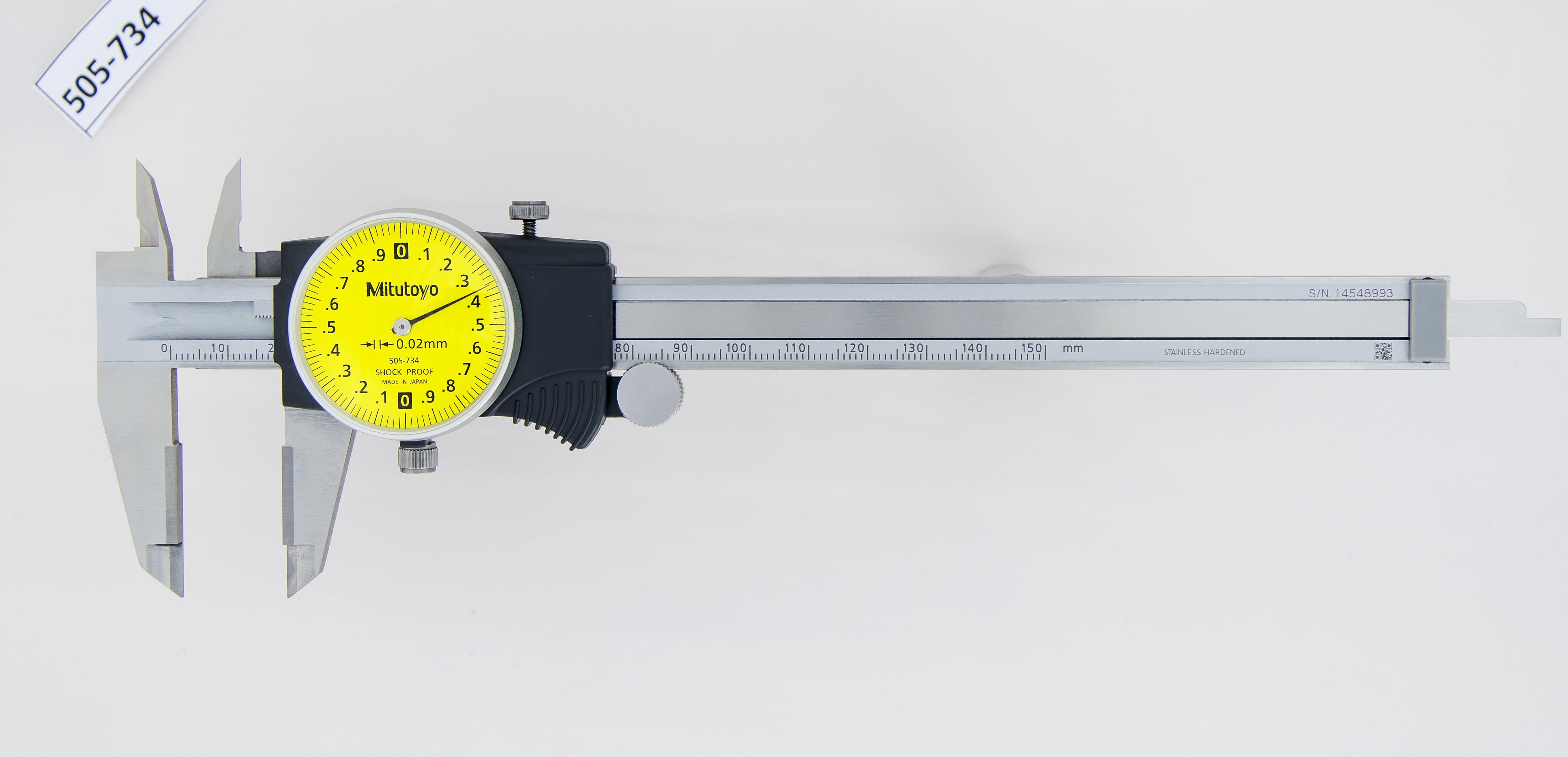 Mitutoyo, 505-734, CALIPER, DIAL, OD CARBIDE, 2MM/REV, 0-150MM, 0.02MM