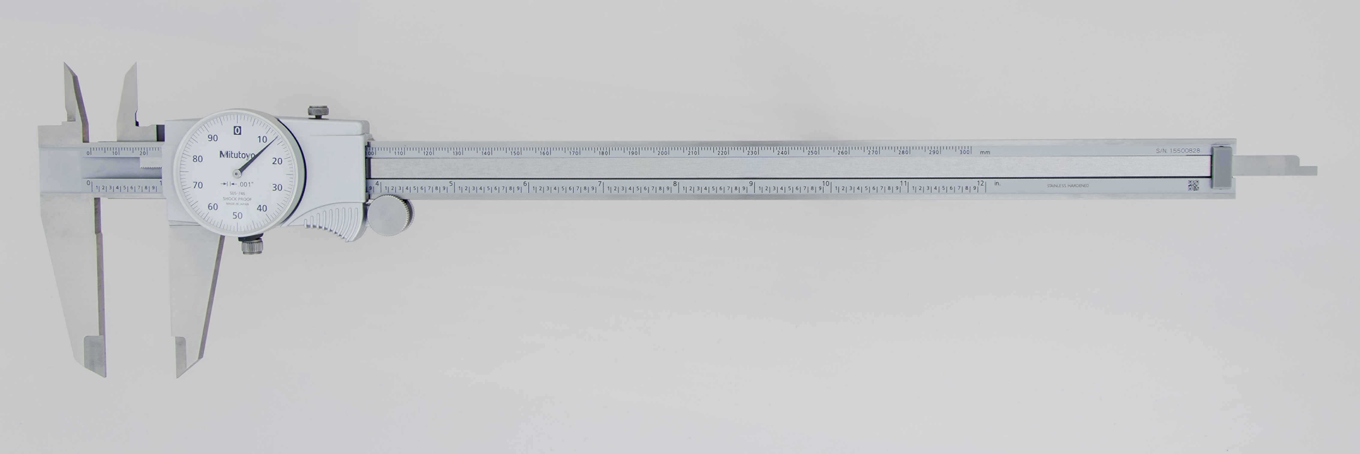 Mitutoyo, 505-746, 0-12 In, .001 In Dial Caliper, .1 In/Revolution