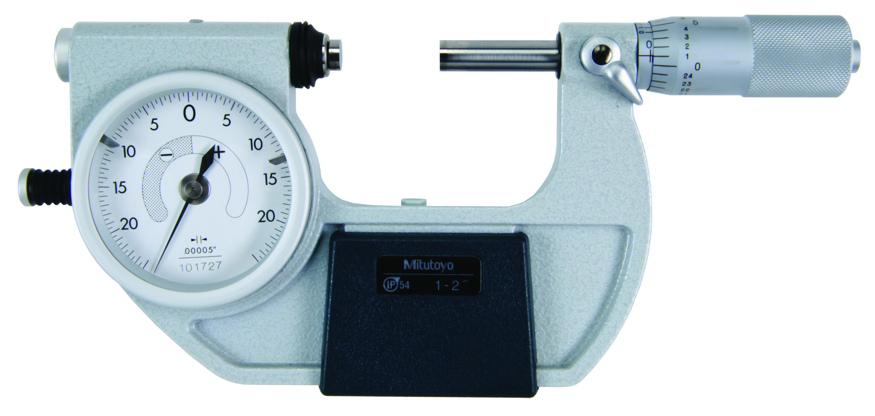 Mitutoyo, 510-132, 1-2 In, .00005 In, Dial Indicating Micrometer, Carbide Steel Tip, With Standard