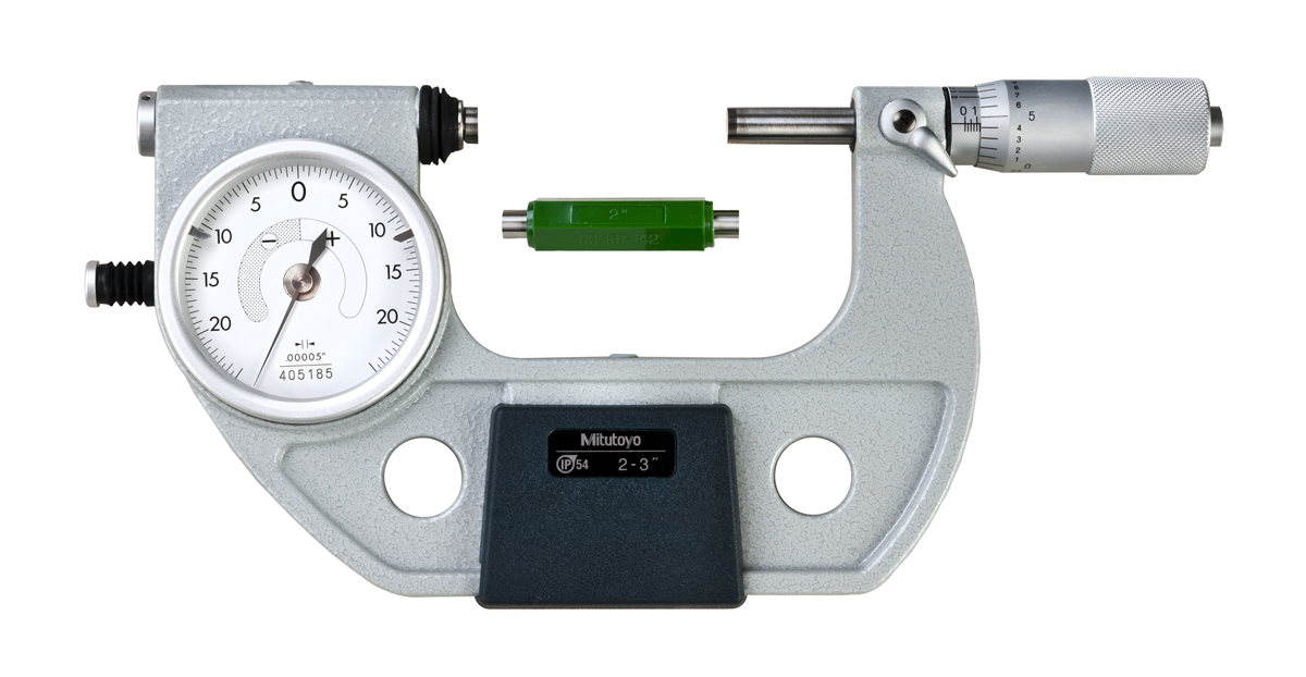 Mitutoyo, 510-133, 2-3 In, .00005 In, Dial Indicating Micrometer, Carbide Steel Tip, With Standard