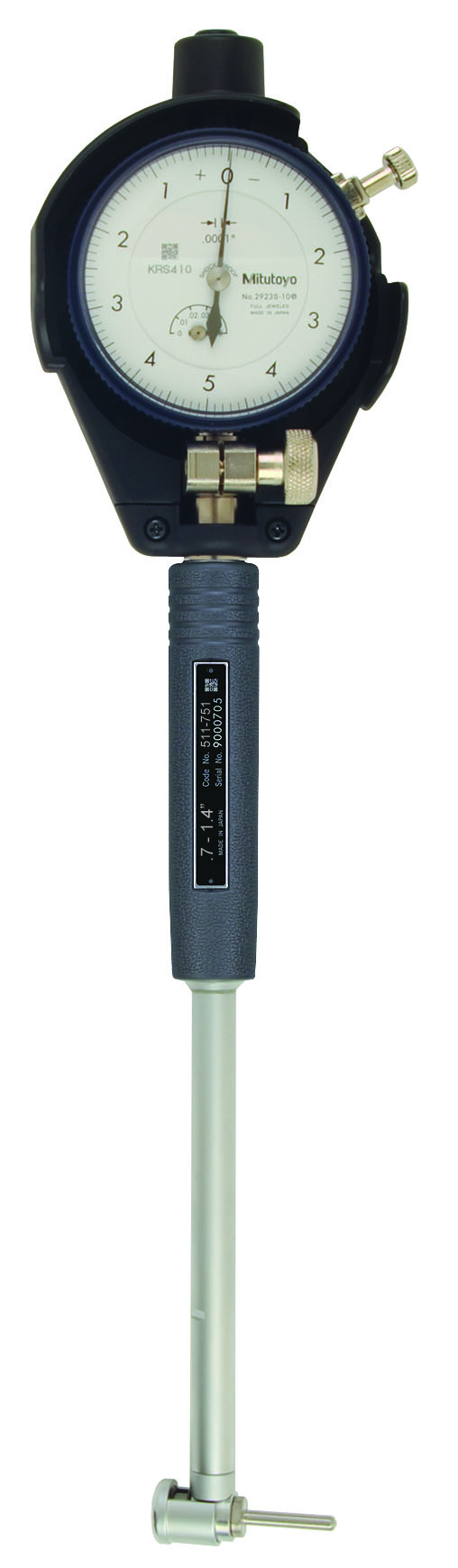 Mitutoyo, 511-751-20, .7-1.4 In Dial Bore Gage w/2923SB-10 dial indicator, .0001 In graduation