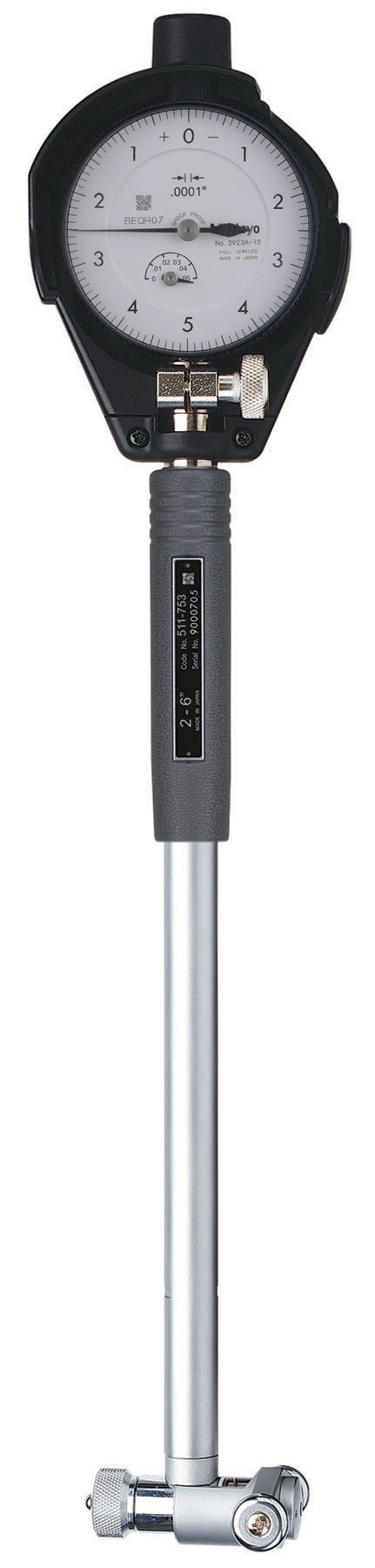 Mitutoyo, 511-753-20, 2-6 In Dial Bore Gage w/2923SB-10 dial indicator, .0001 In graduation