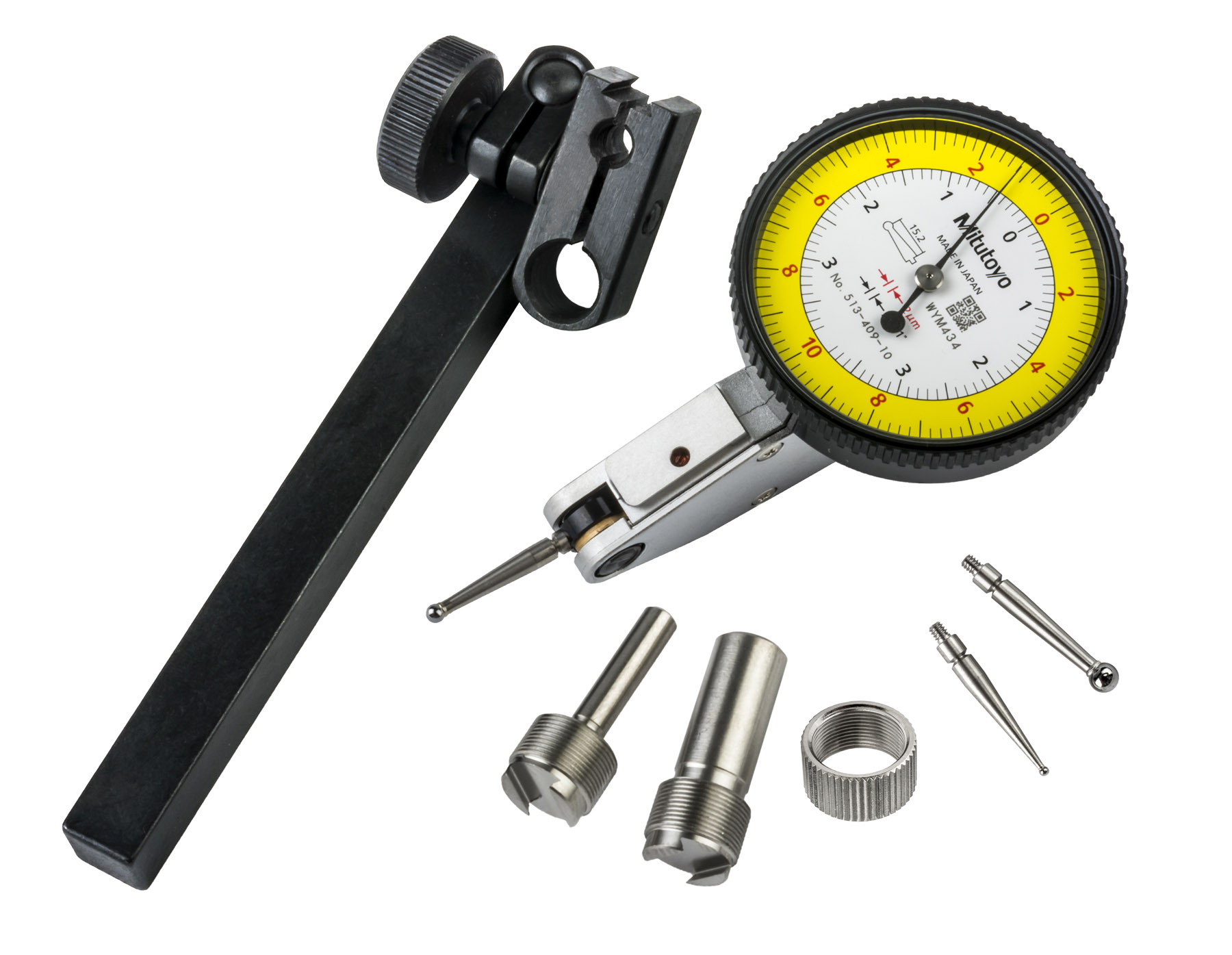 Mitutoyo, 513-409-10T, .0001 In/0.002mm, .0076 In/.2mm, Dial Test Indicator, Basic Set, 0-10-0/0-38-0