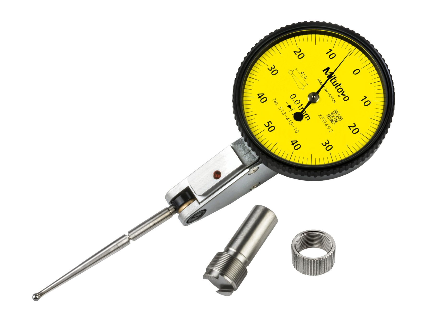 Mitutoyo, 513-415-10E, .01mm, 1mm, Dial Test Indicator, Basic Set , 0-50-0, 8mm Stem, 2mm Contact Point, 44.5mm Length, Anti-Magnet, Jeweled Bearing, Long Contact Point