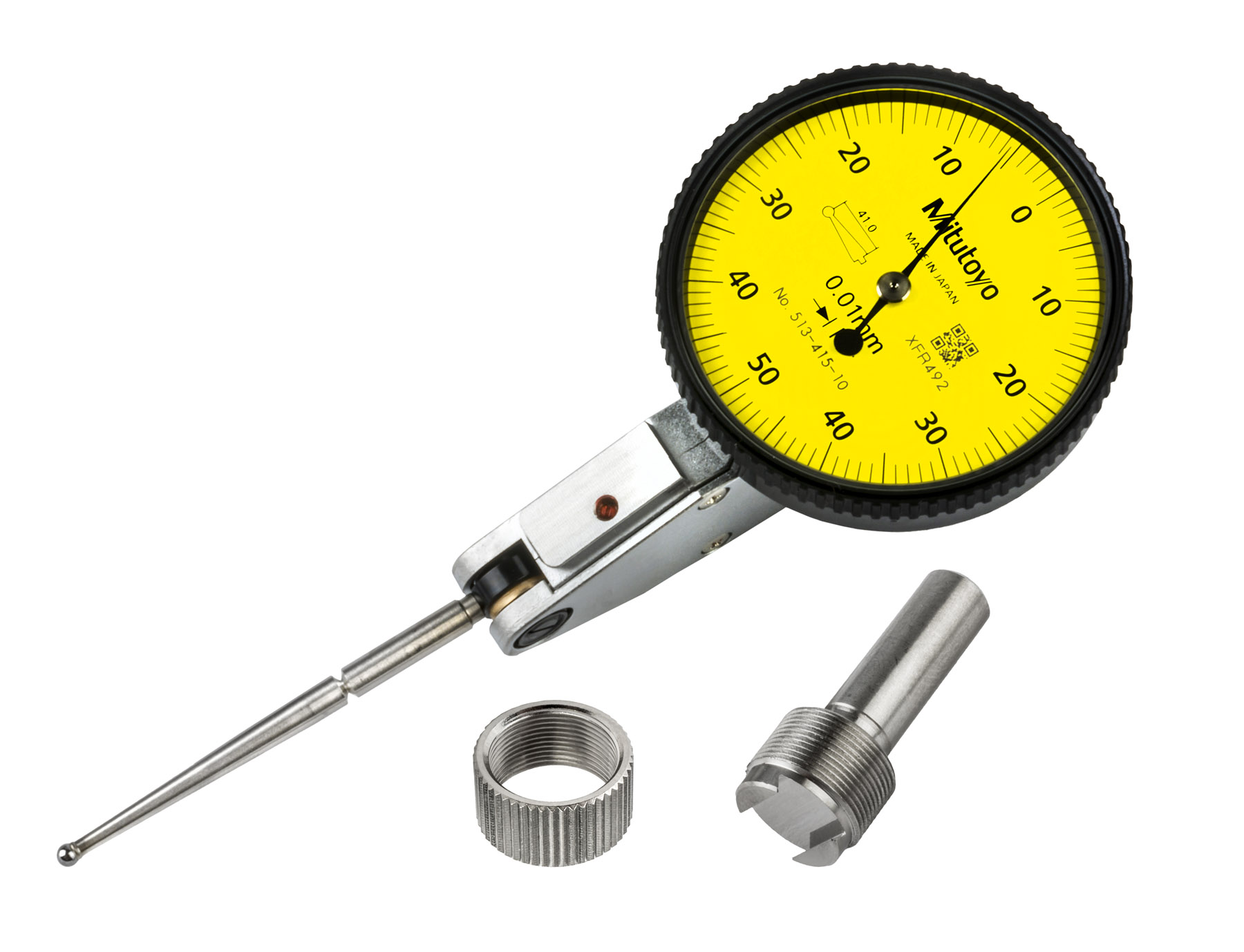 Mitutoyo, 513-415-10H, .01mm, 1mm, Dial Test Indicator, Gage Only , 0-50-0, 2mm Contact Point, 44.5mm Length, Anti-Magnet, Jeweled Bearing, Long Contact Point