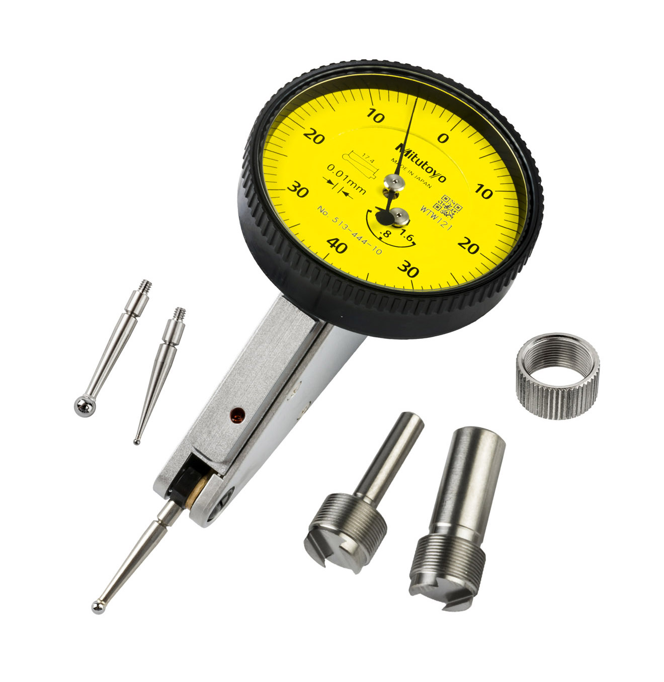 Mitutoyo, 513-444-10A, DIAL TI, MID SET, TILTED, 1.6 MM, 0.01 MM GRAD, YELLOW DIAL
