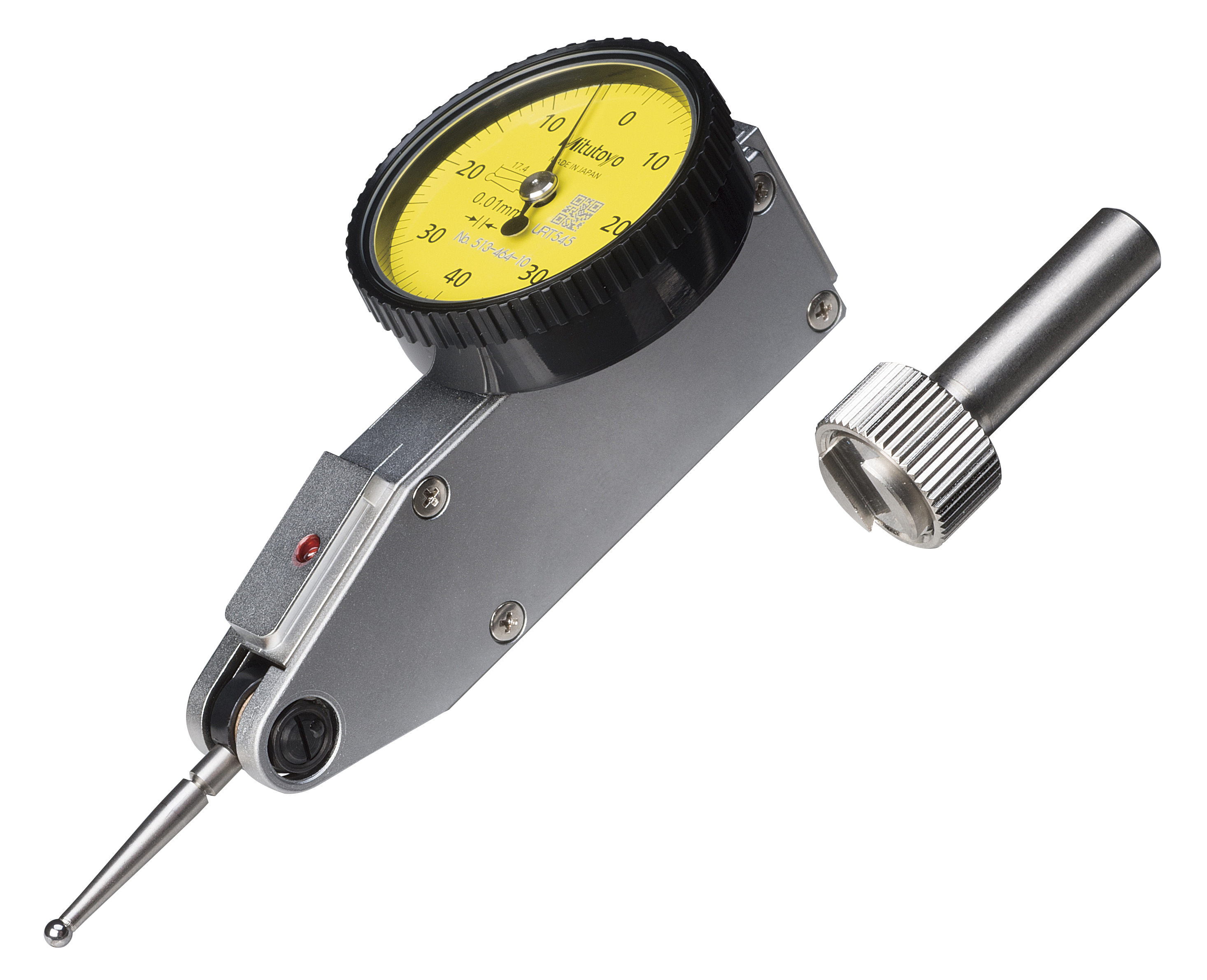 Mitutoyo, 513-464-10E, Dial Test Indicator, horizontal, 0.01mm graduation, .8mm range, 8 accuracy, 0-40-0 dial reading, .3N or less measuring force, 20.9mm L