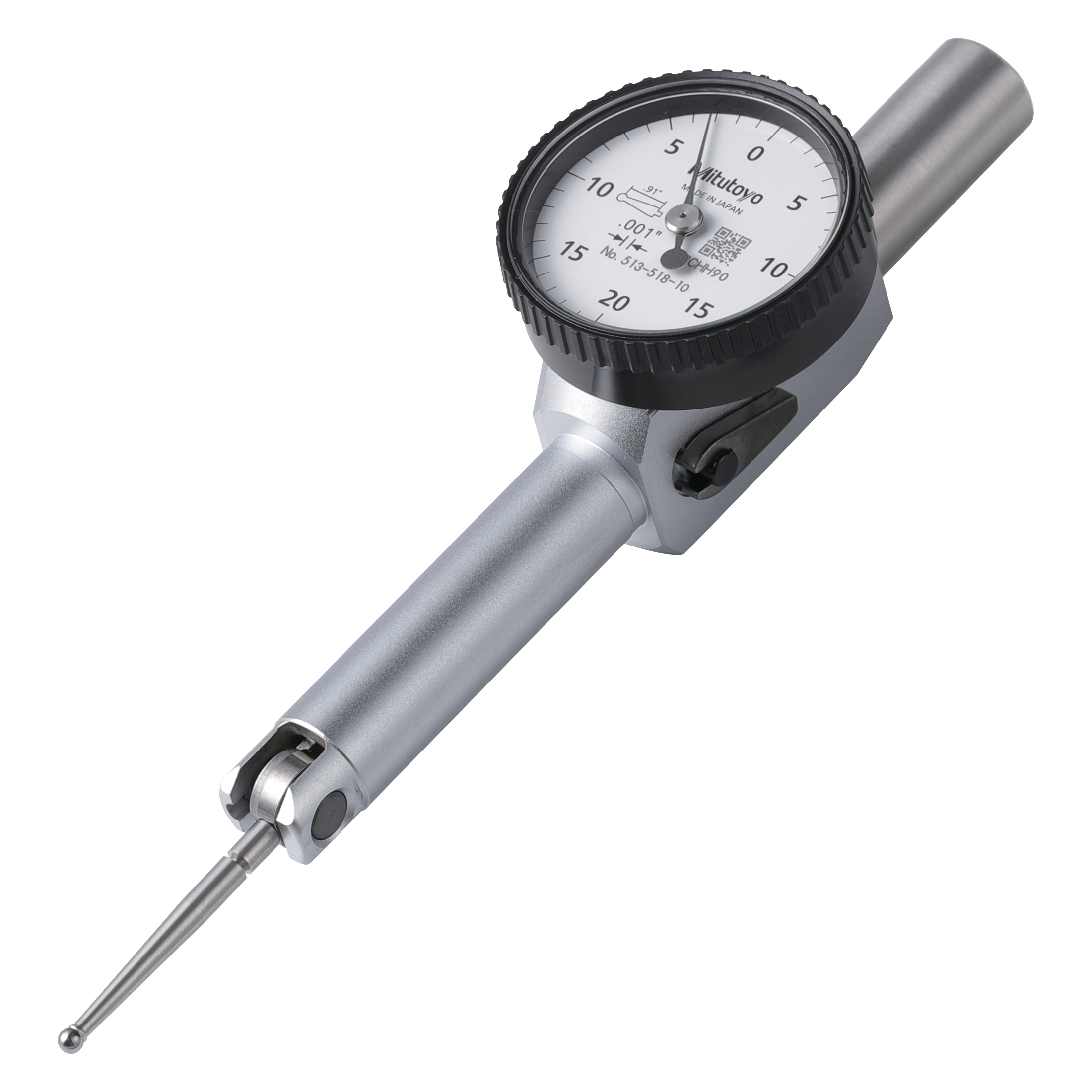 Mitutoyo, 513-518-10E, .001 In, .04 In, Dial Test Indicator, Pocket Type, Basic Set, 0-20-0, 3/8 In Stem, .079 In Contact Point, 26.5mm Length,  Jeweled Bearing