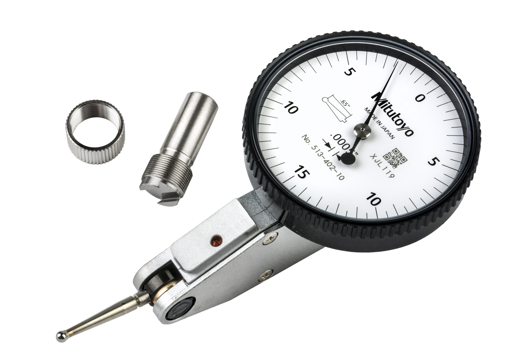 Mitutoyo, 513-907-10E, .0005 In, .03 In, Dial Test Indicator, Magnetic Stand Set, 0-15-0, 3/8 In Stem, .079 In Contact Point, 19.9mm Length, Anti-Magnet, Jeweled Bearing