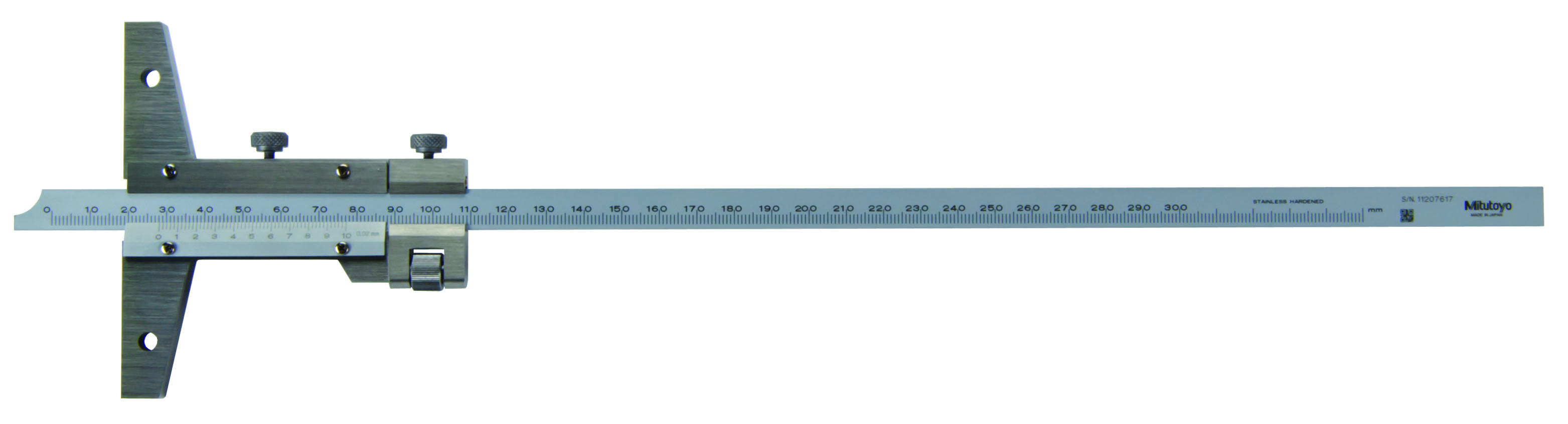 Mitutoyo, 527-103, 0-300mm, 0.02mm Vernier Depth Gage, With Fine Adjustment