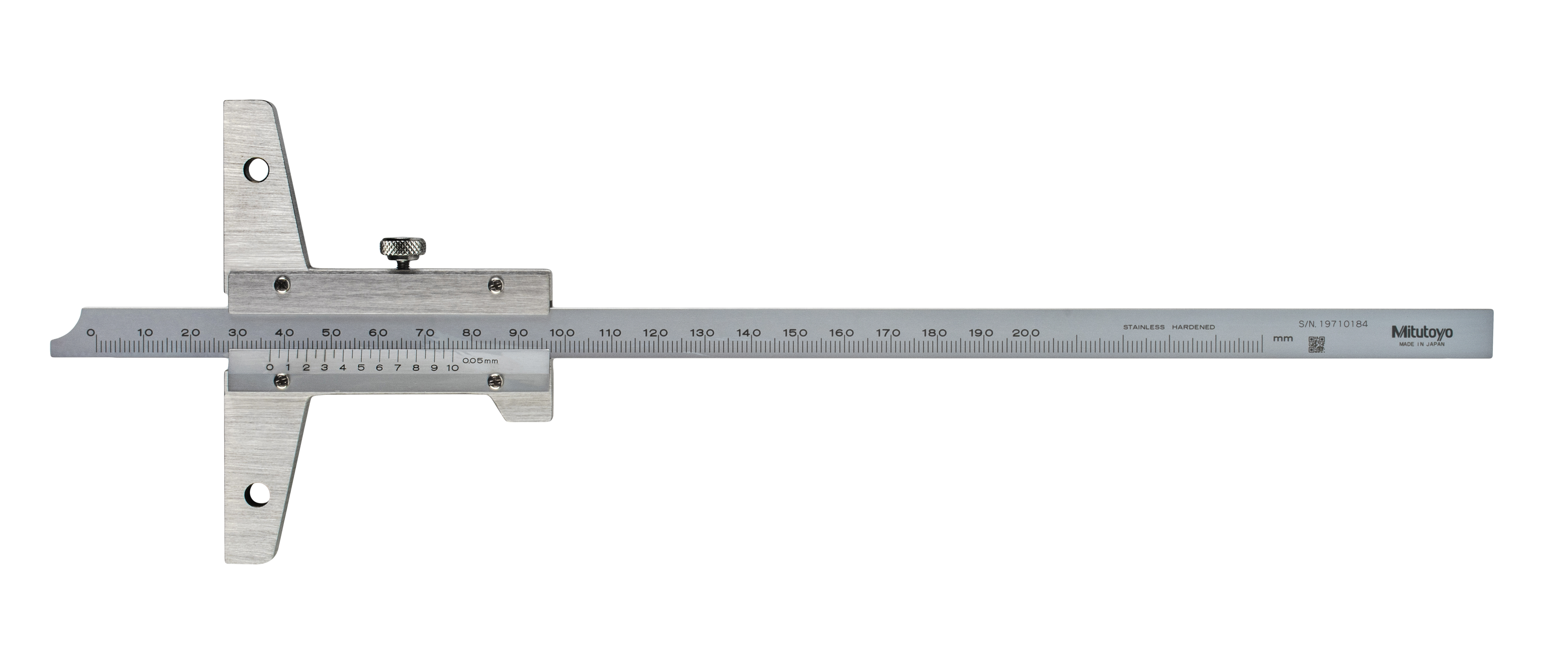 Mitutoyo, 527-202, vernier depth gage, 0-200mm range, .05mm vernier reading, .05mm accuracy, 260g mass