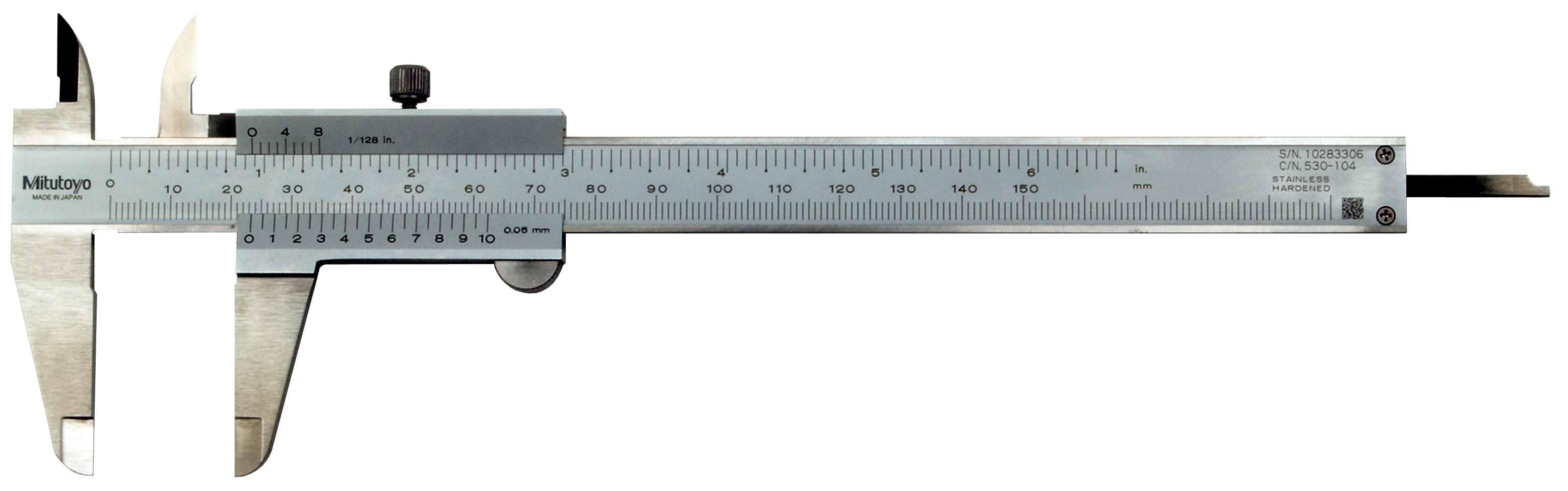 Mitutoyo, 530-104, 0-150mm/0-6 In, 0.05mm and 1/128 In, Vernier Caliper, Dual Scale