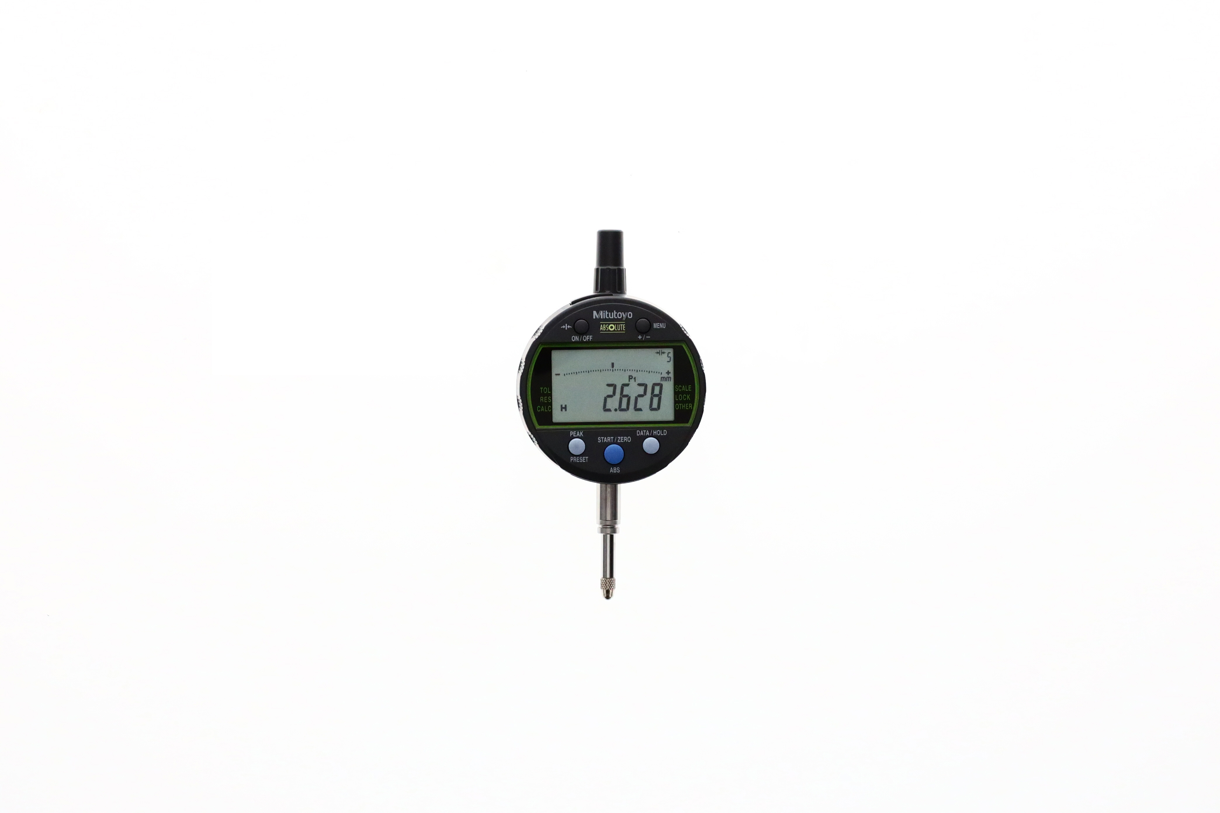 Mitutoyo, 543-300B-10, PEAK HOLD TYPE INDICATOR,12.7MM, 0.0001/0.01MM, 8MM STEM, FLAT BACK