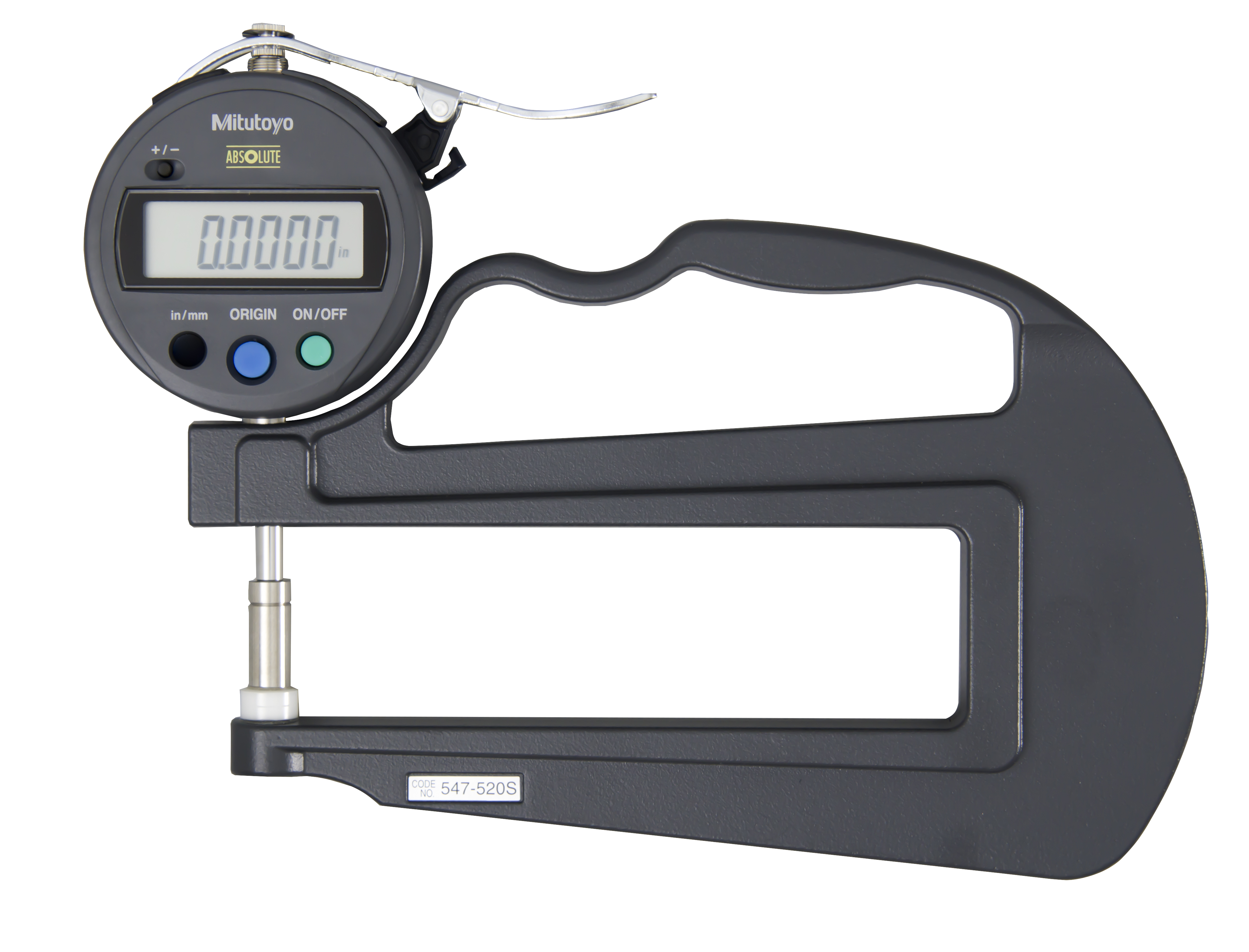 Mitutoyo, 547-520S, 0-.47 In/0-12mm, .0005 In/0.01mm ID-S Digimatic ABSOLUTE Thickness Gage, Deep Throat