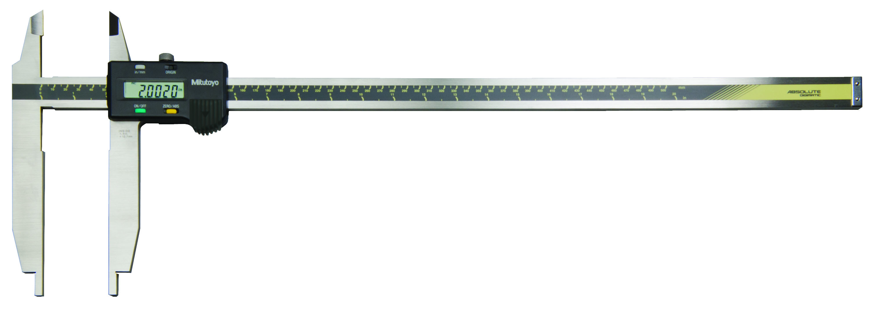 Mitutoyo, 551-224-10, 0 (.5)-20 In/0 (20)-500mm, .0005 In/0.01mm, ABSOLUTE Digimatic Nib and Standard Jaw Caliper,  With SPC Data Output, No Depth Bar