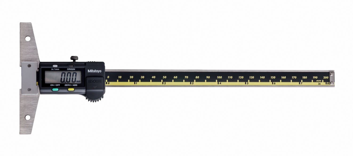 Mitutoyo, 571-212-30, 0-8 In/200mm, .0005 In/0.01mm, ABSOLUTE Digimatic Depth Gage, With SPC Data Output
