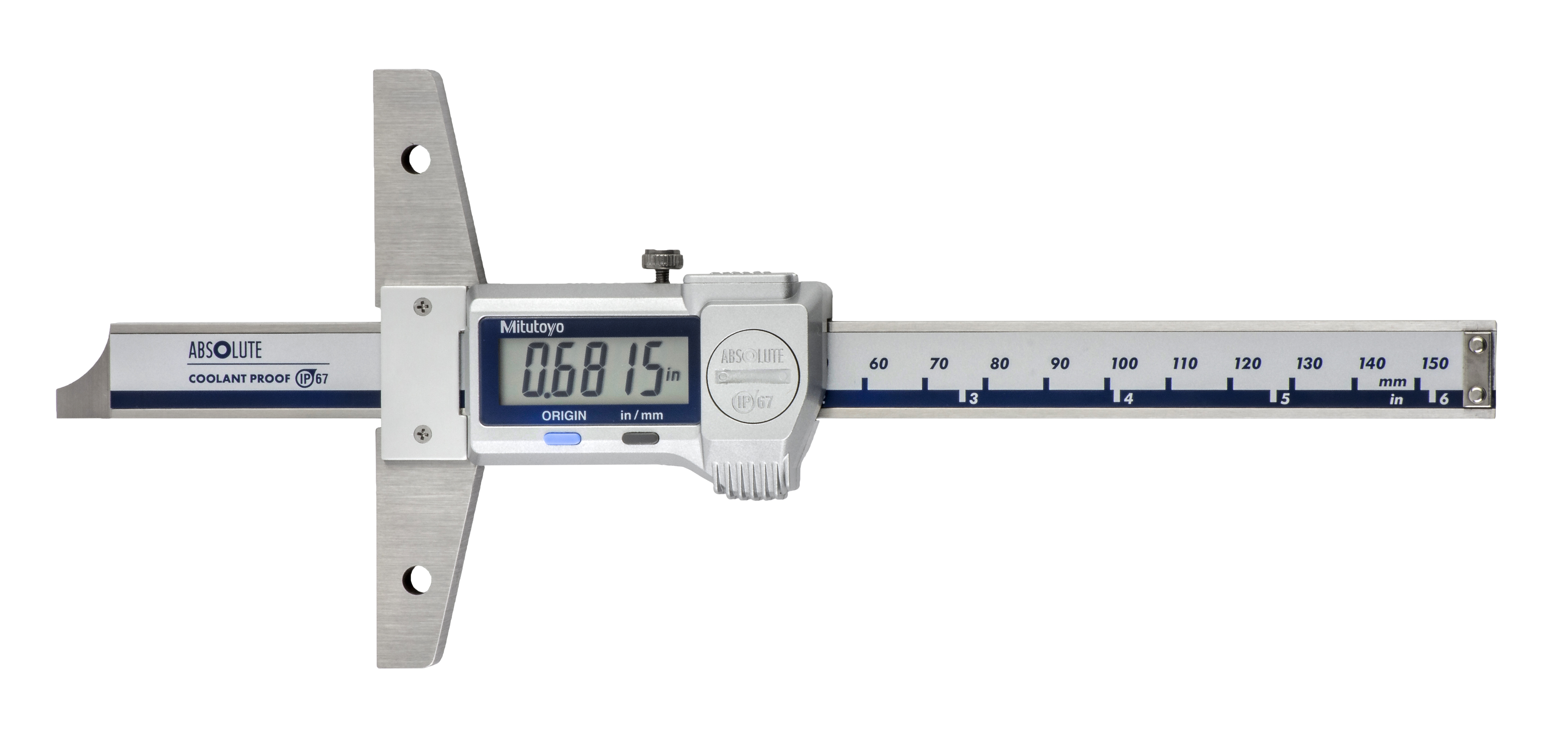 Mitutoyo, 571-261-20, Absolute digimatic depth gage,6in-150mm range,.0005in/.01mm resolution. 199g