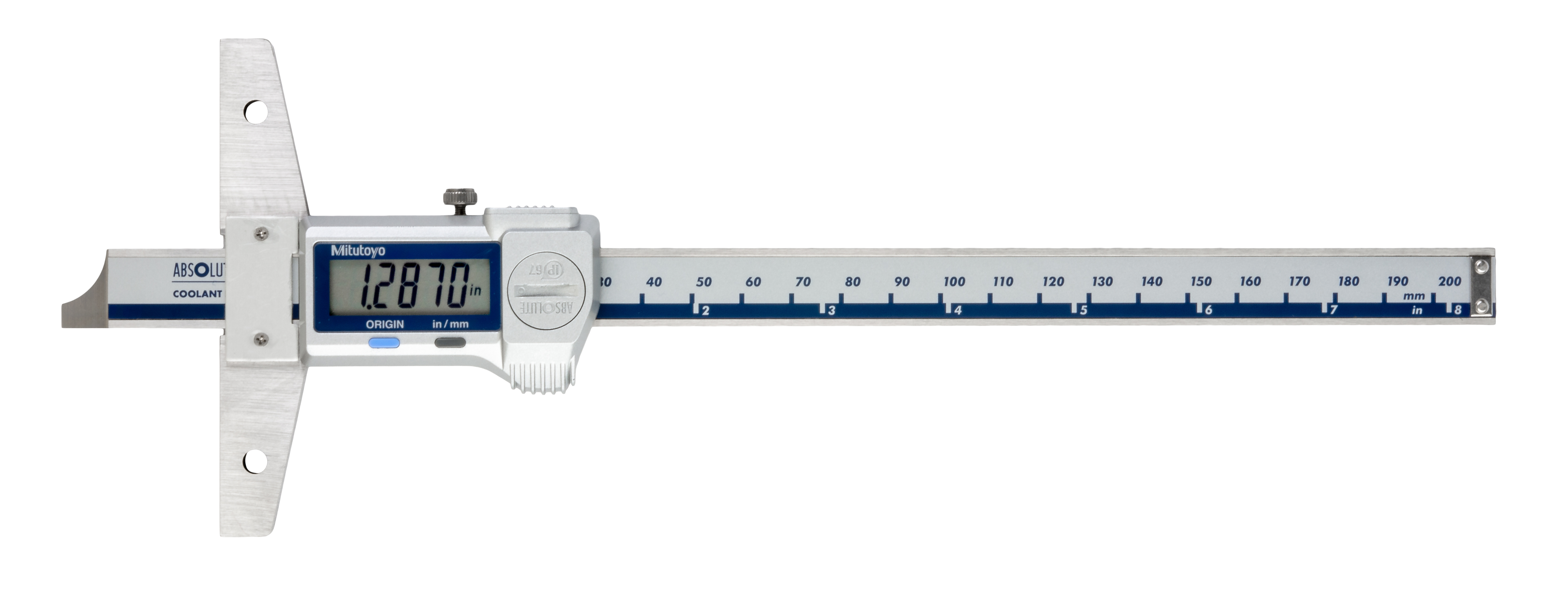 Mitutoyo, 571-262-20, Absolute digimatic depth gage,8in/200mm range, .0005in/.01mm resolution, 219g