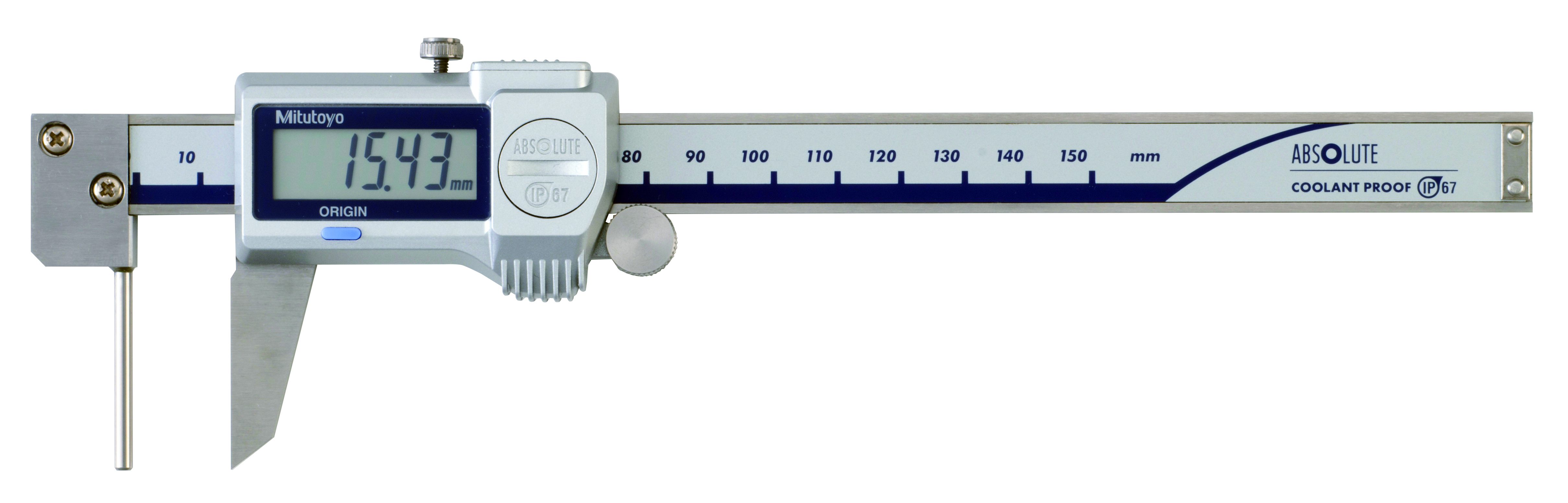 Mitutoyo, 573-661-20, CALIPER, DIGIMATIC, 150 MM, COOLANT PROOF, TUBE-THICKNESS, W/ THUMB ROLLER