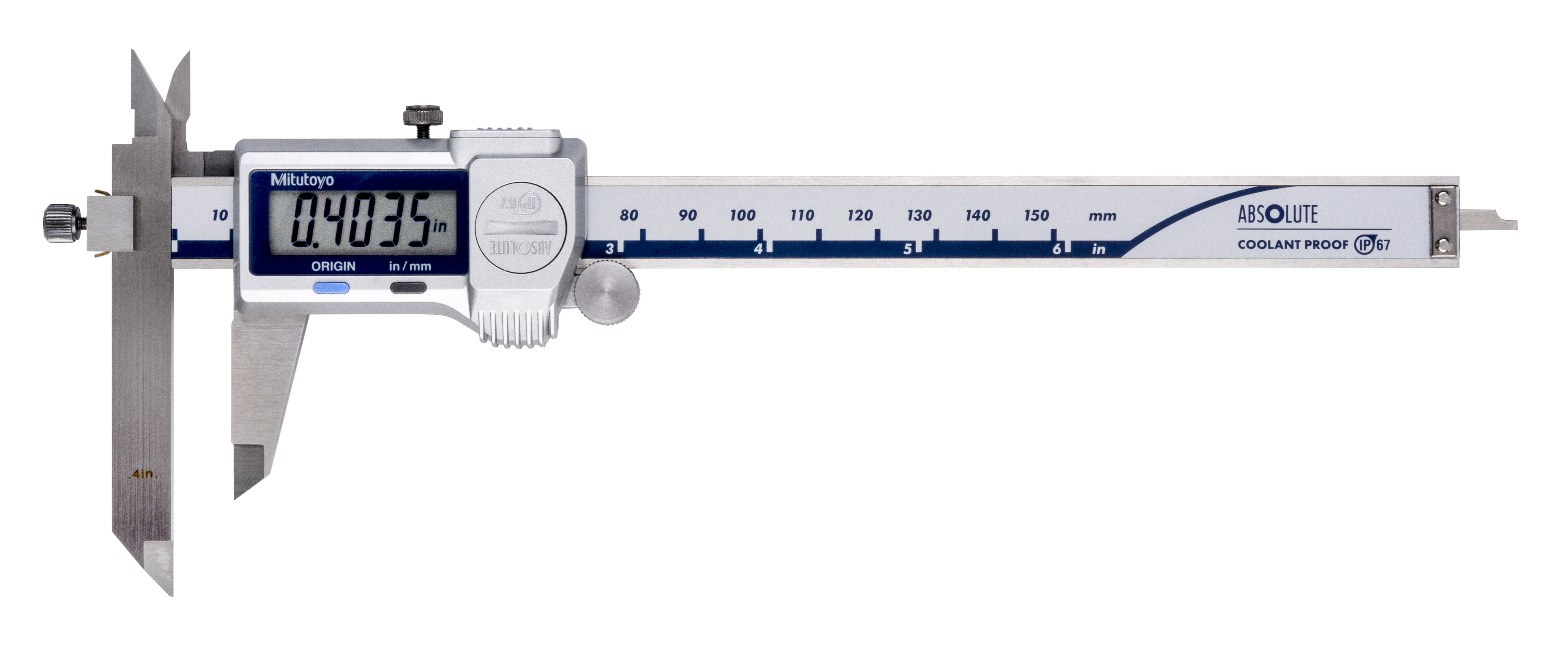Mitutoyo, 573-701-20, 0-6 In/150mm, .0005 In/0.01mm, IP67 ABSOLUTE Digimatic  Offset Caliper, With SPC Data Output