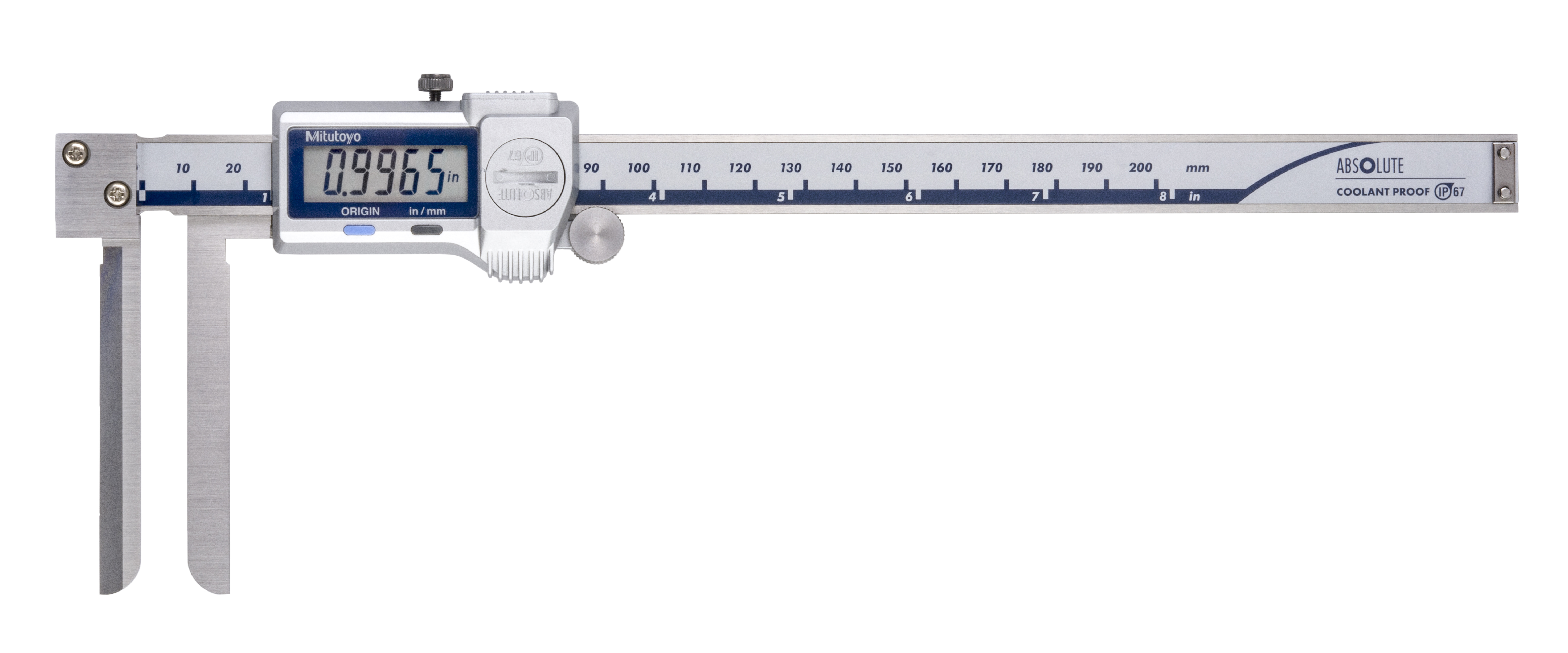 Mitutoyo, 573-742-20, .4-8 In/10-200mm, .0005 In/0.01mm, IP67 ABSOLUTE Digimatic  Inside (Knife-Edge) Caliper, With SPC Data Output