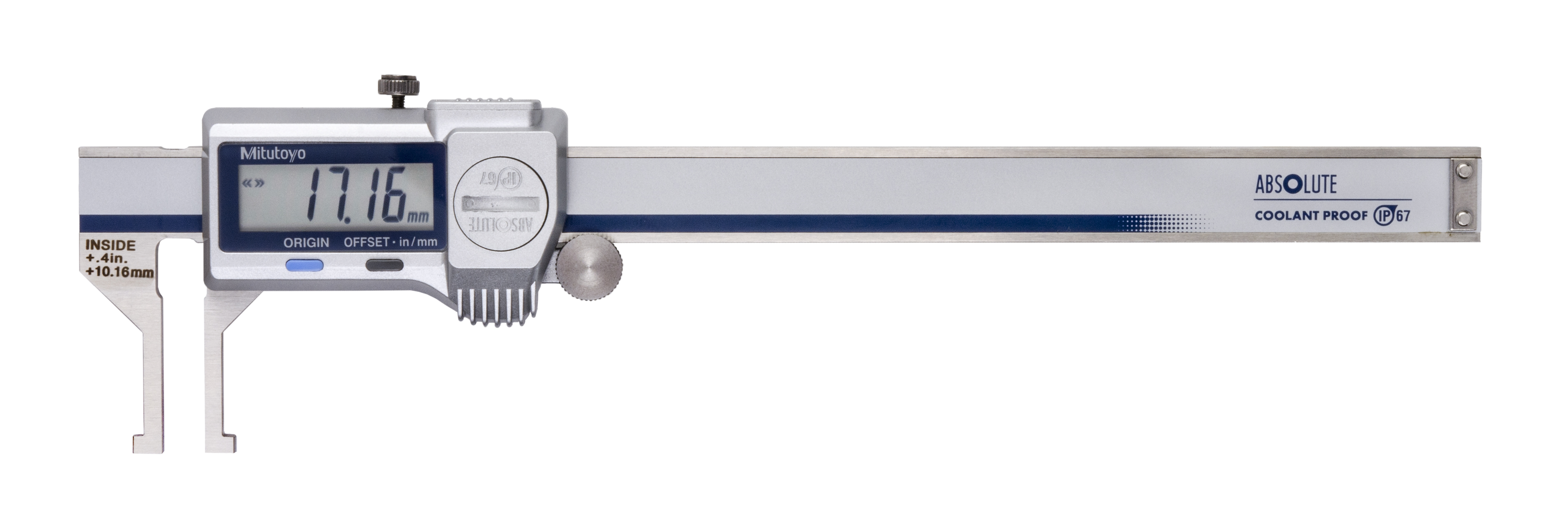 Mitutoyo, 573-745-20, CALIPER, DIGIMATIC, 6 IN, COOLANT PROOF, INSIDE-GROOVE, W/ THUMB ROLLER