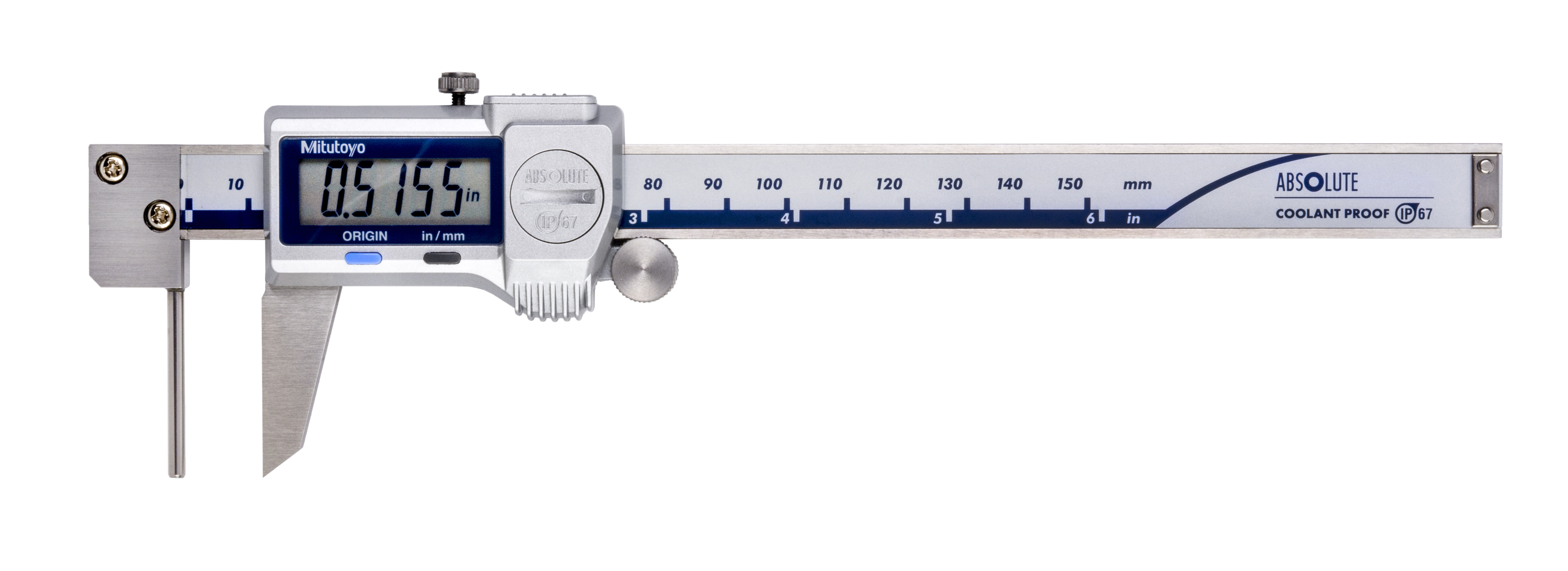 Mitutoyo, 573-761-20, CALIPER, DIGIMATIC, 6 IN, COOLANT PROOF, TUBE-THICKNESS, W/ THUMB ROLLER