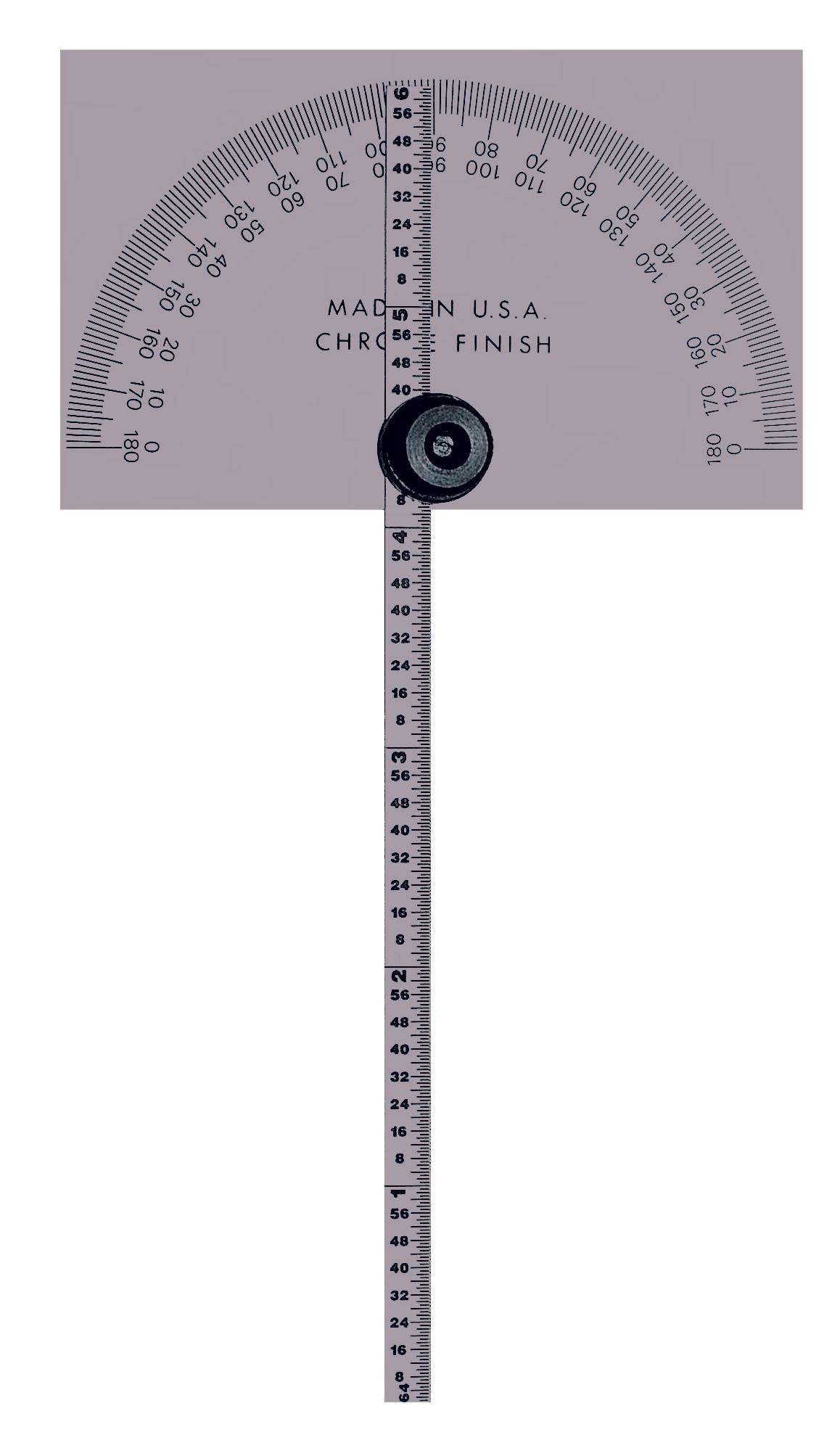 Mitutoyo, 968-203, Rectangular Base Protractor, 6 In Arm With Graduation Rule, With 1 Degree Graduations (0-180/180-0)