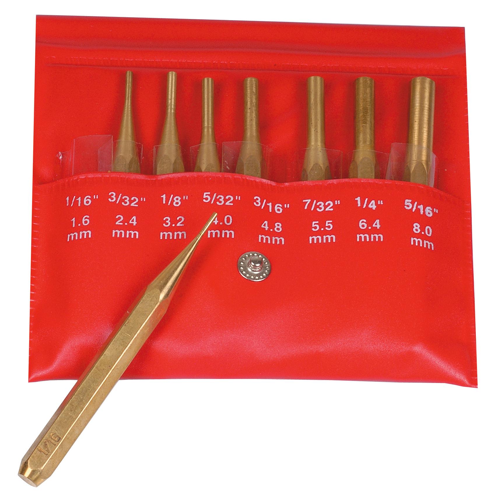Mitutoyo, 985-120, 4 In Drive Pin Punch Set, Brass, 8 pieces (1/16, 3/32, 1/8, 5/32, 3/16, 7/32, 1/4, 5/16)